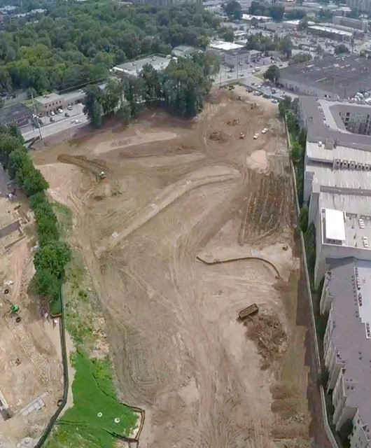 Aerial shots of Georgia Tech's Noonan Golf Facility along 16th and Mecaslin Streets