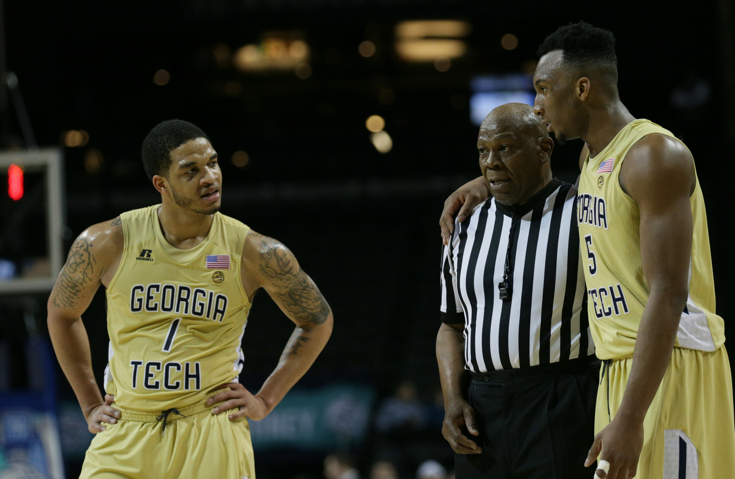 Mar 6, 2018; New York, NY, USA; Georgia Tech Yellow Jackets guard Tadric Jackson (1) drives to the basket against Boston College Eagles forward Steffon Mitchell (41) during the second half of a first round game of the 2018 ACC tournament at Barclays Center. Mandatory Credit: Brad Penner-USA TODAY Sports