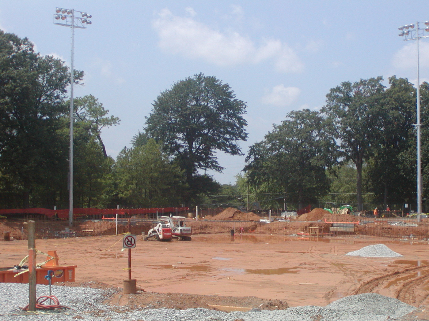 August 1, 2008 - View of future field area. Note light towers are now in place.