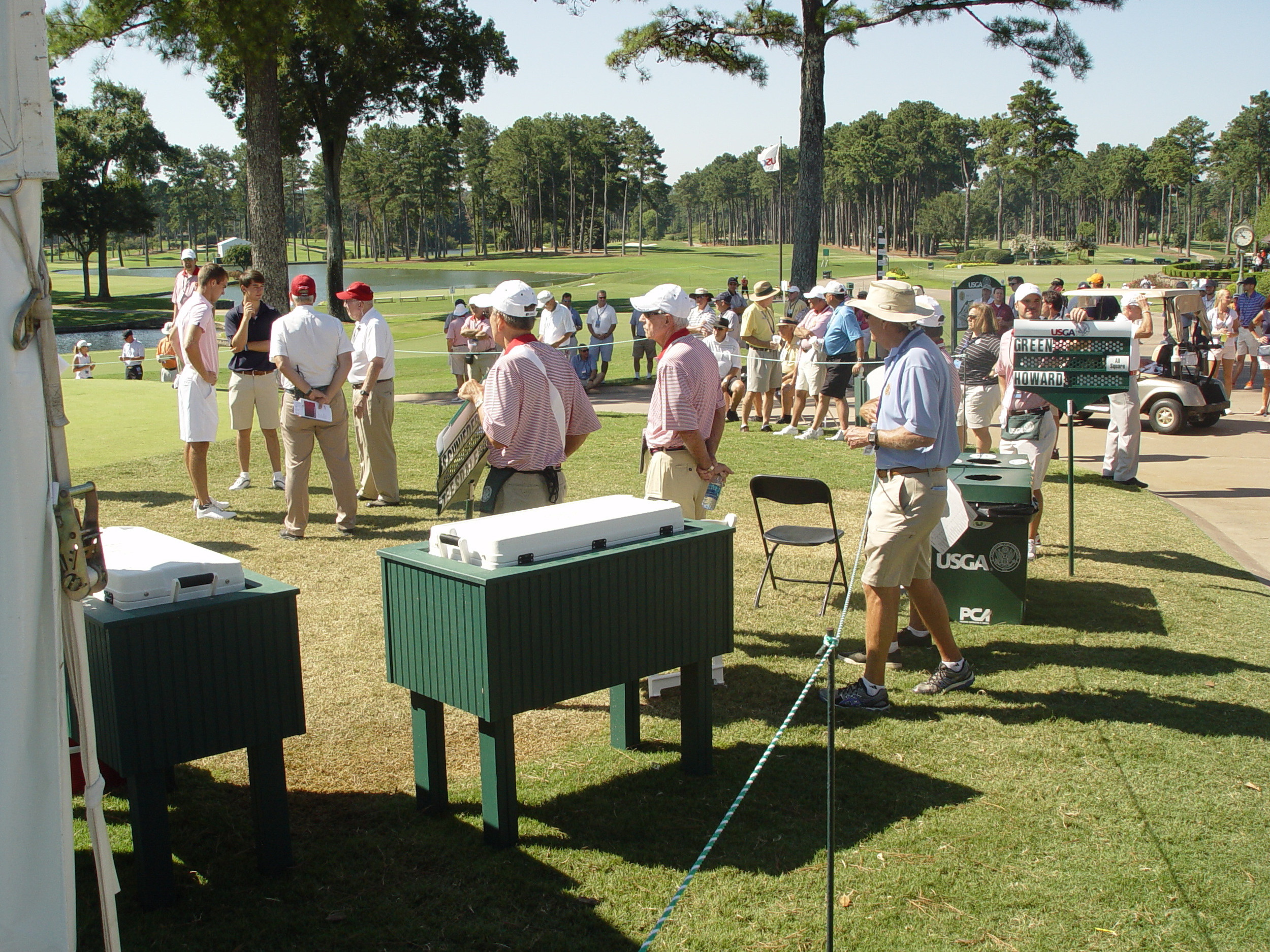 Ollie Schniederjans and Matt Teesdale meet with USGA officials prior to the opening round of match play at the U.S. Amateur, Highlands Course, Atlanta Athletic Club, August 14, 2014