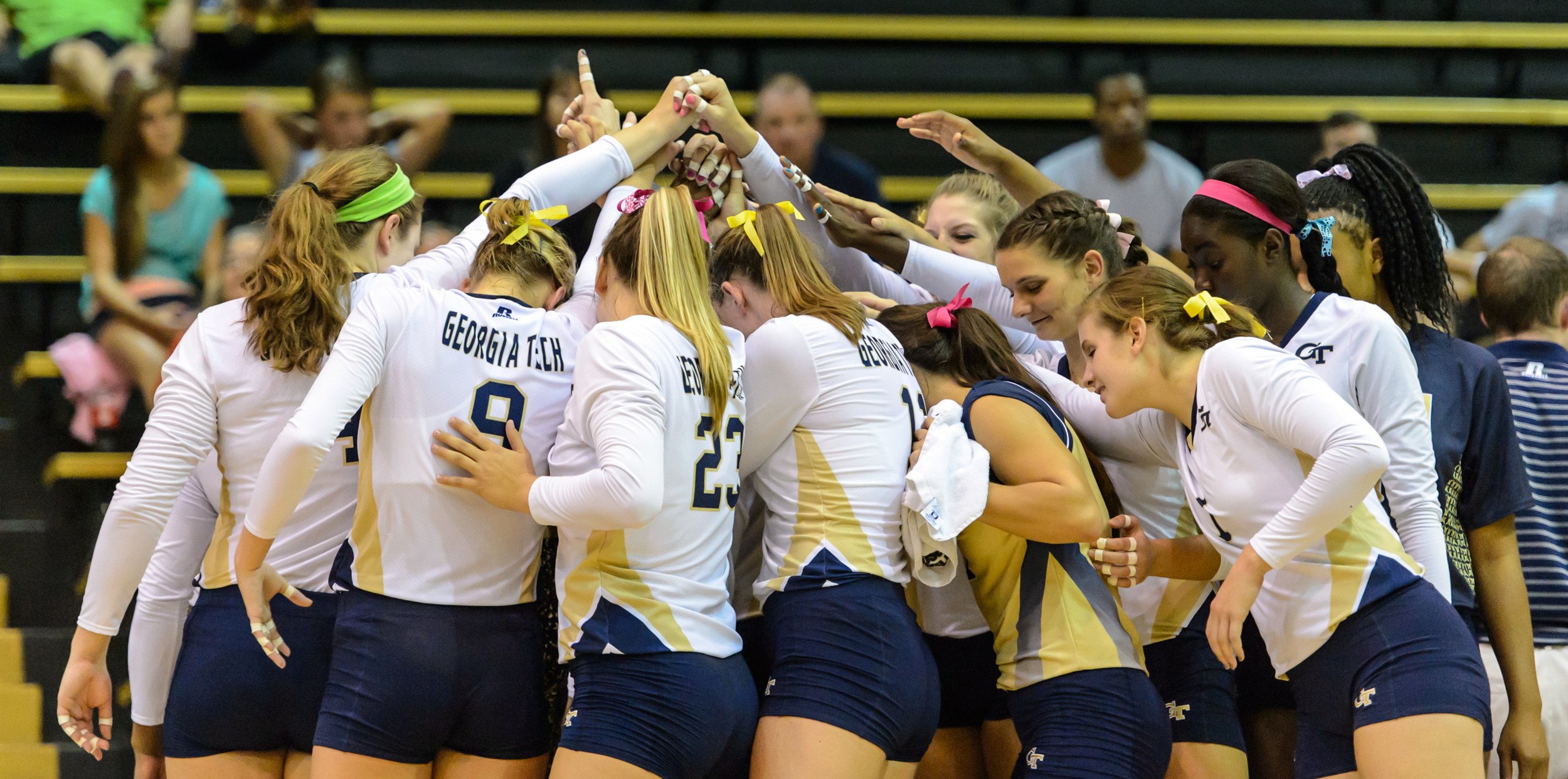 The team huddles after a timeout