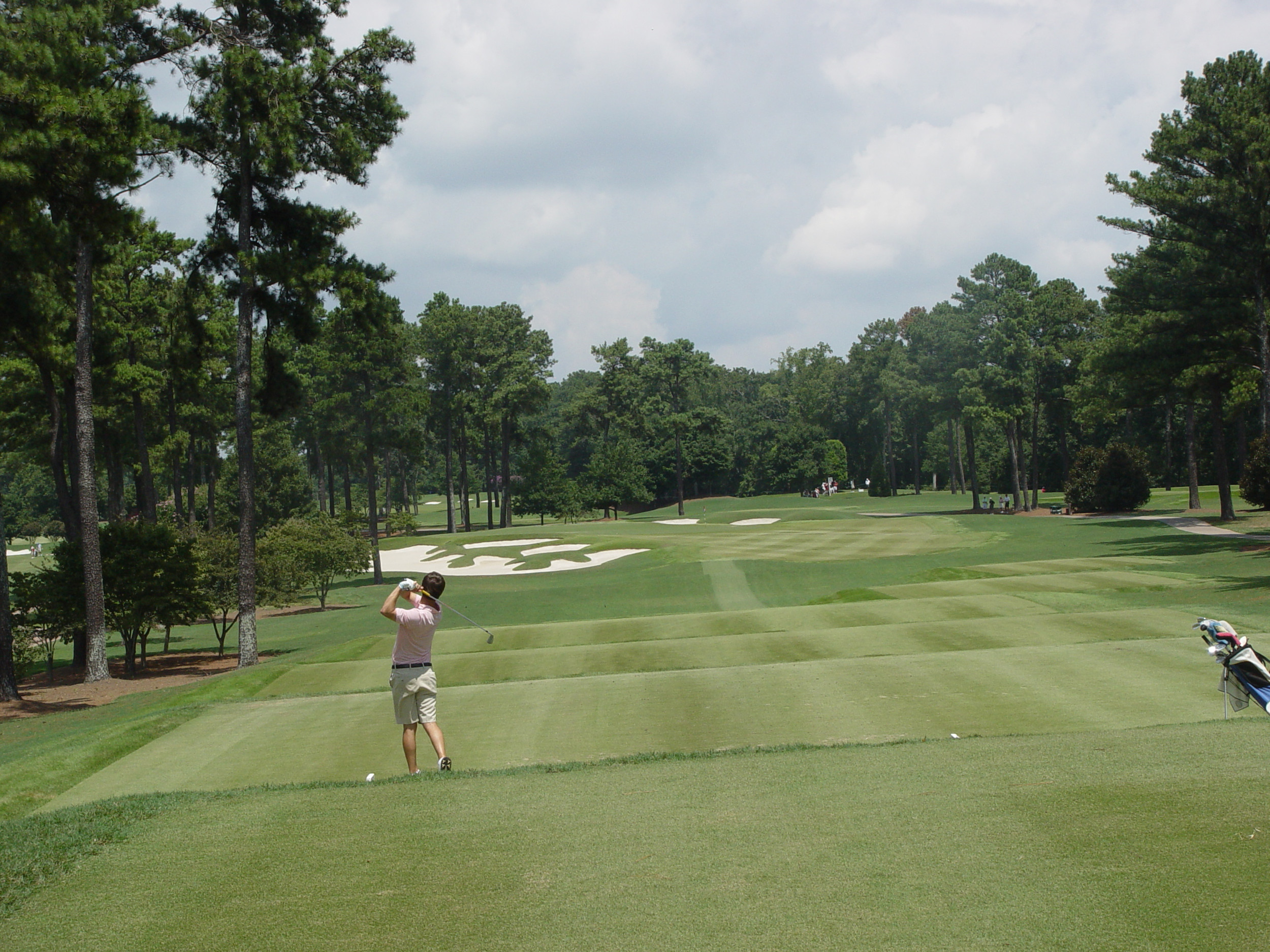 Ollie Schniederjans hits tee shot at 17 during the second round of the U.S. Amateur Championship, August 12, 2014, on the Riverside Course at Atlanta Athletic Club.