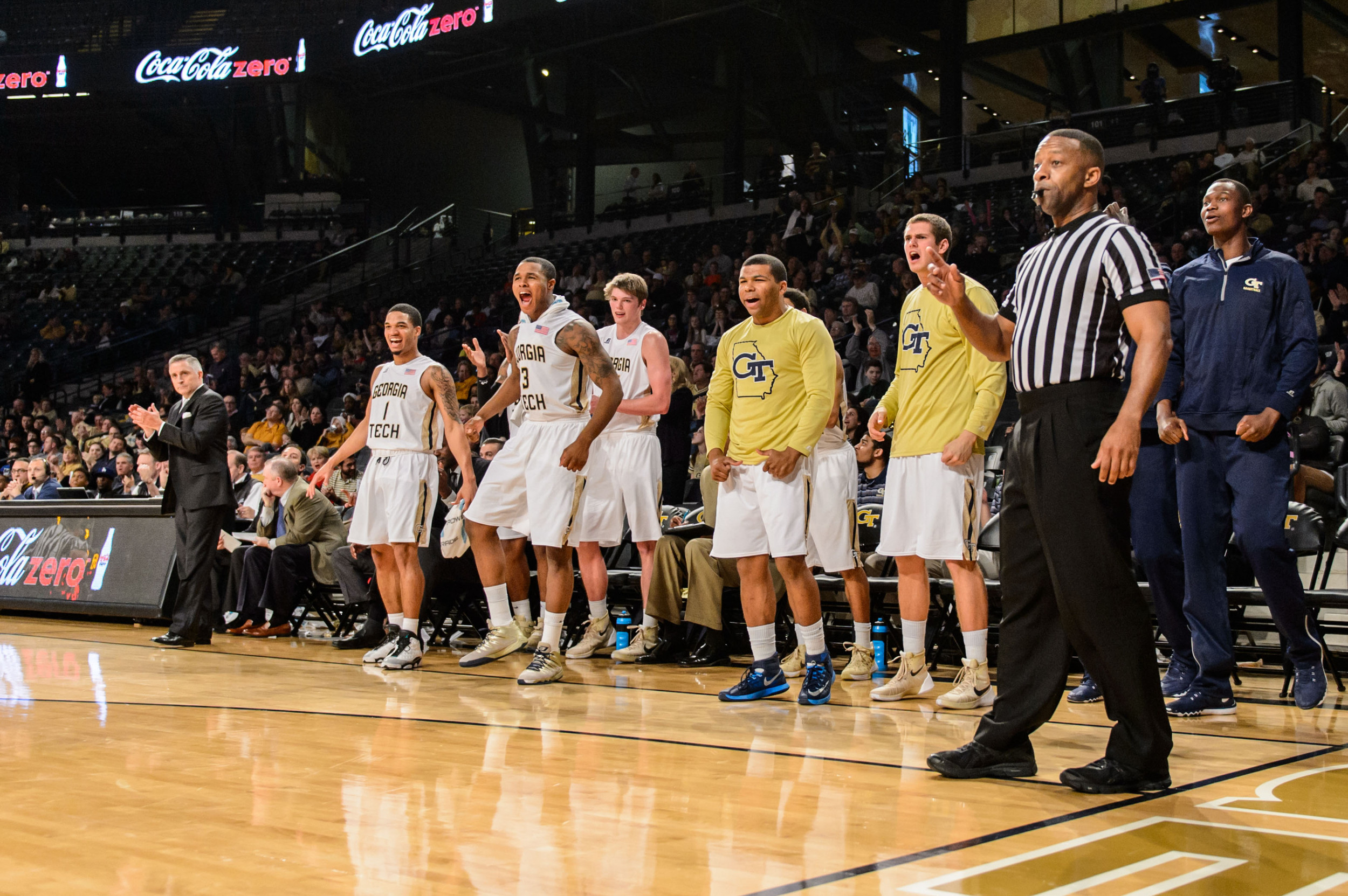 The bench reacts to James White's dunk