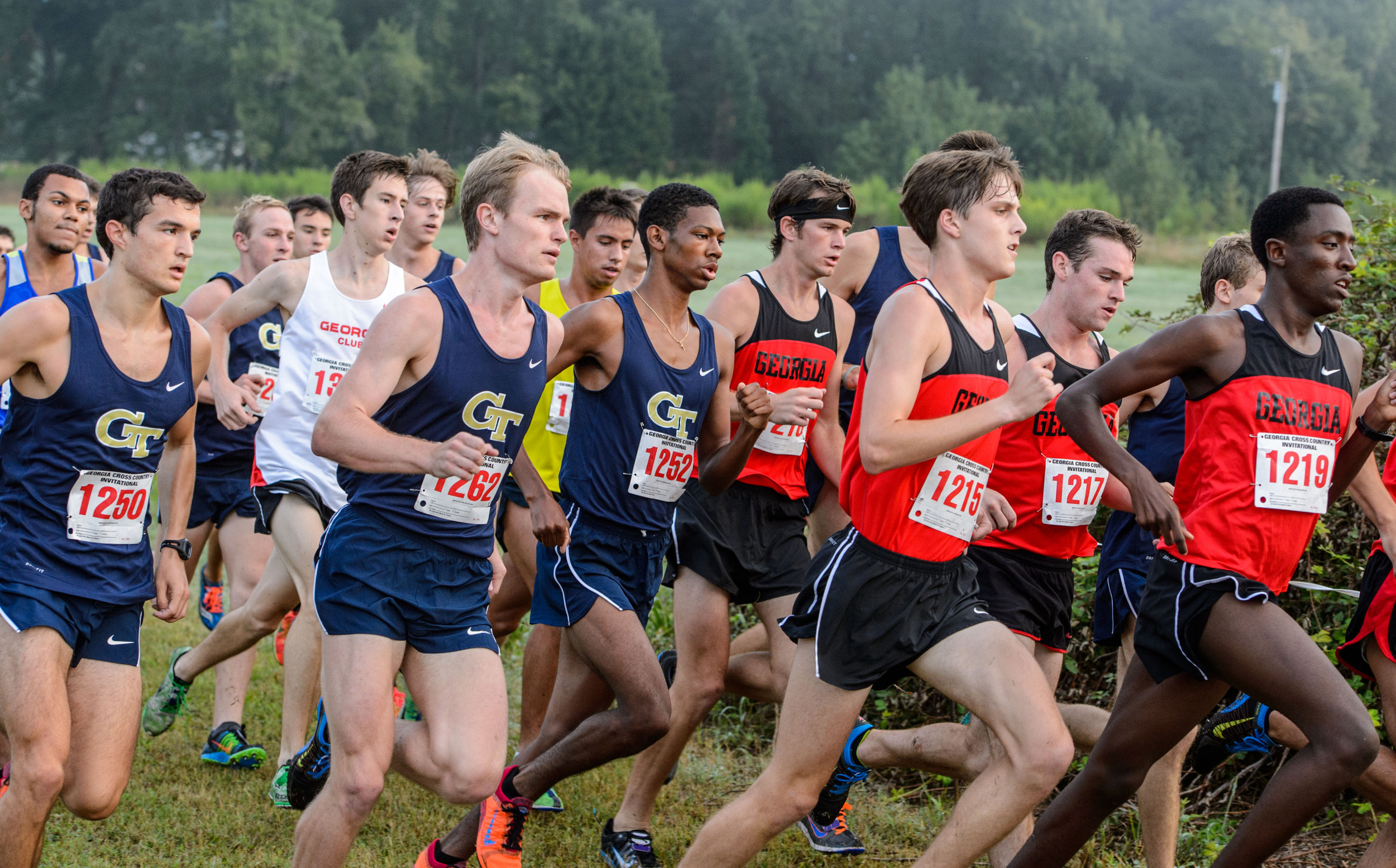 The Men's Cross Country team runs at the UGA Invitational