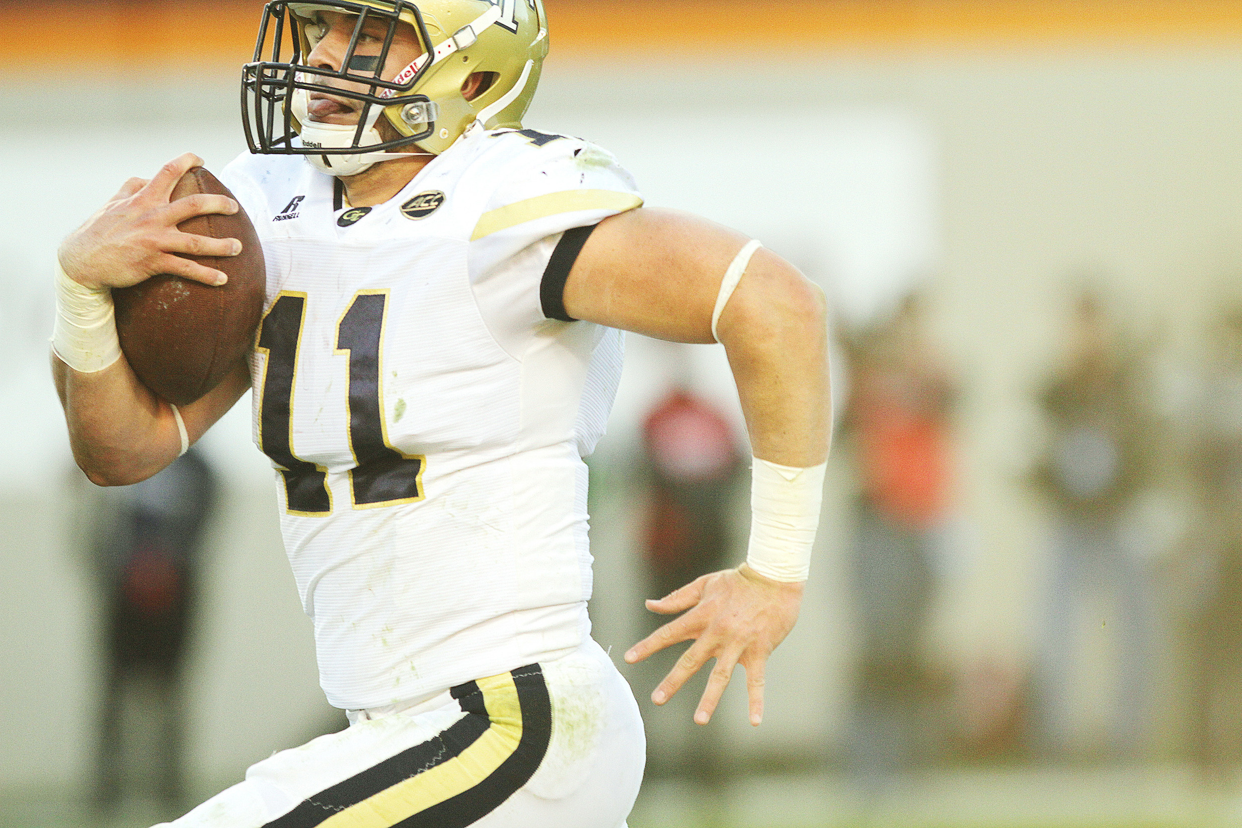 Edmee Rodriguez/Georgia TechMatthew Jordan on his way to scoring the first touch down of the Georgia Tech Yellow Jackets.