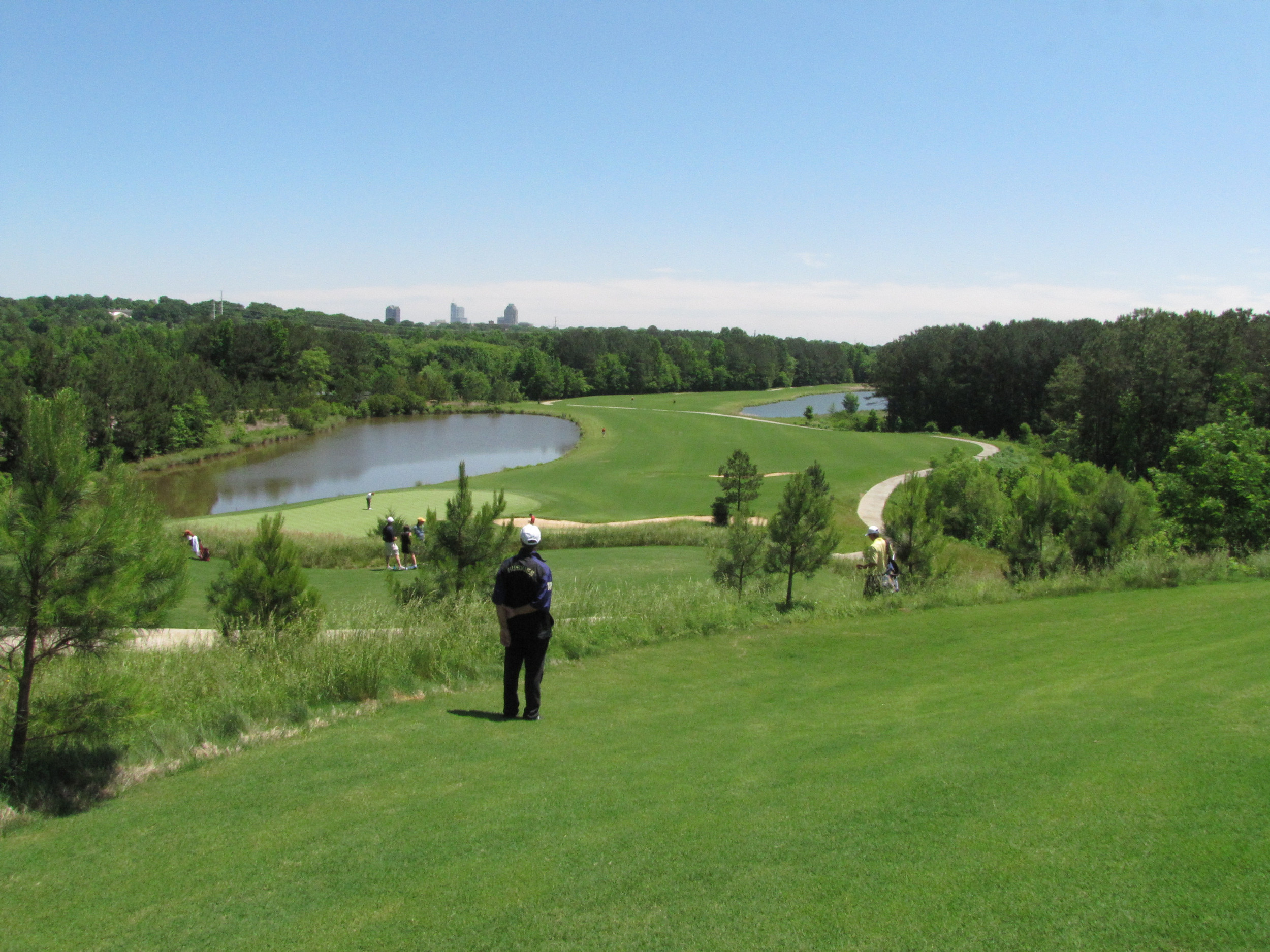 View down the 15th fairway and downtown Raleigh from the 18th green at the Lonnie Poole Golf Course - NCAA Raleigh Regional, May 16, 2014