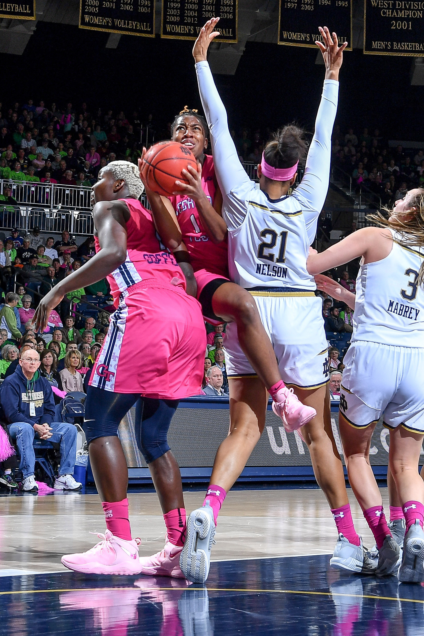 Feb 11, 2018; South Bend, IN, USA; Georgia Tech Yellow Jackets guard Kaylan Pugh (1) goes up for a shot. Matt Cashore-USA TODAY Sports.
