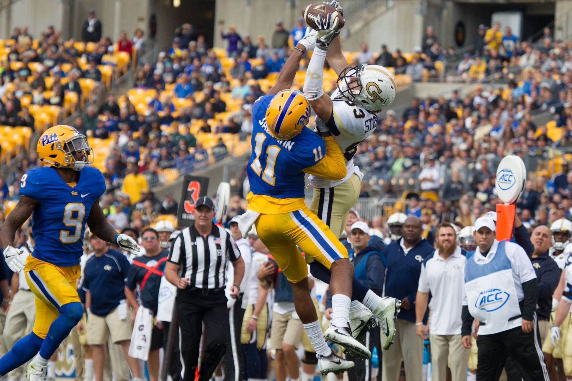 Pittsburgh, PA - October 8, 2016: The Pitt Panthers football team hosts the Georgia Tech Yellow Jackets in an ACC conference game at Heinz Field in Pittsburgh. - Credit: Jeffrey Gamza