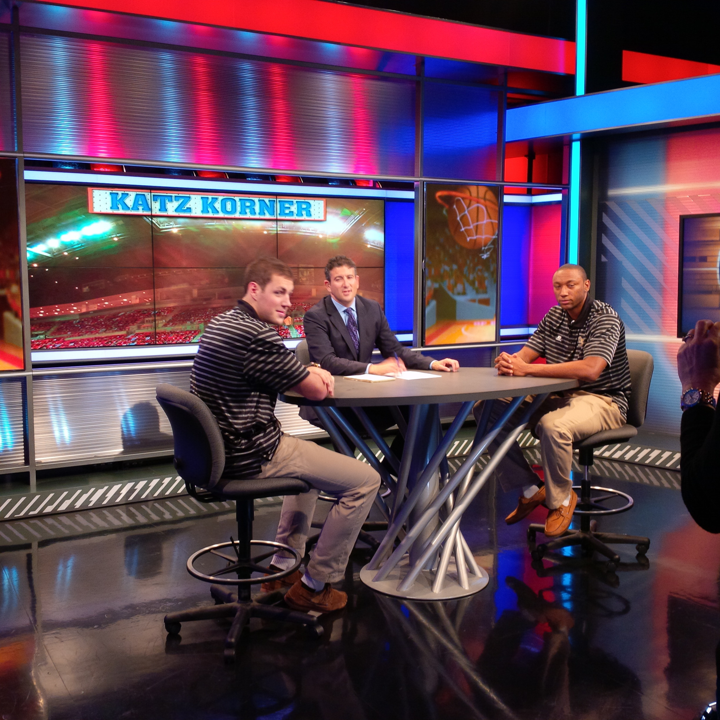 Daniel Miller and Kammeon Holsey tape their segment with Andy Katz on Katz Korner.