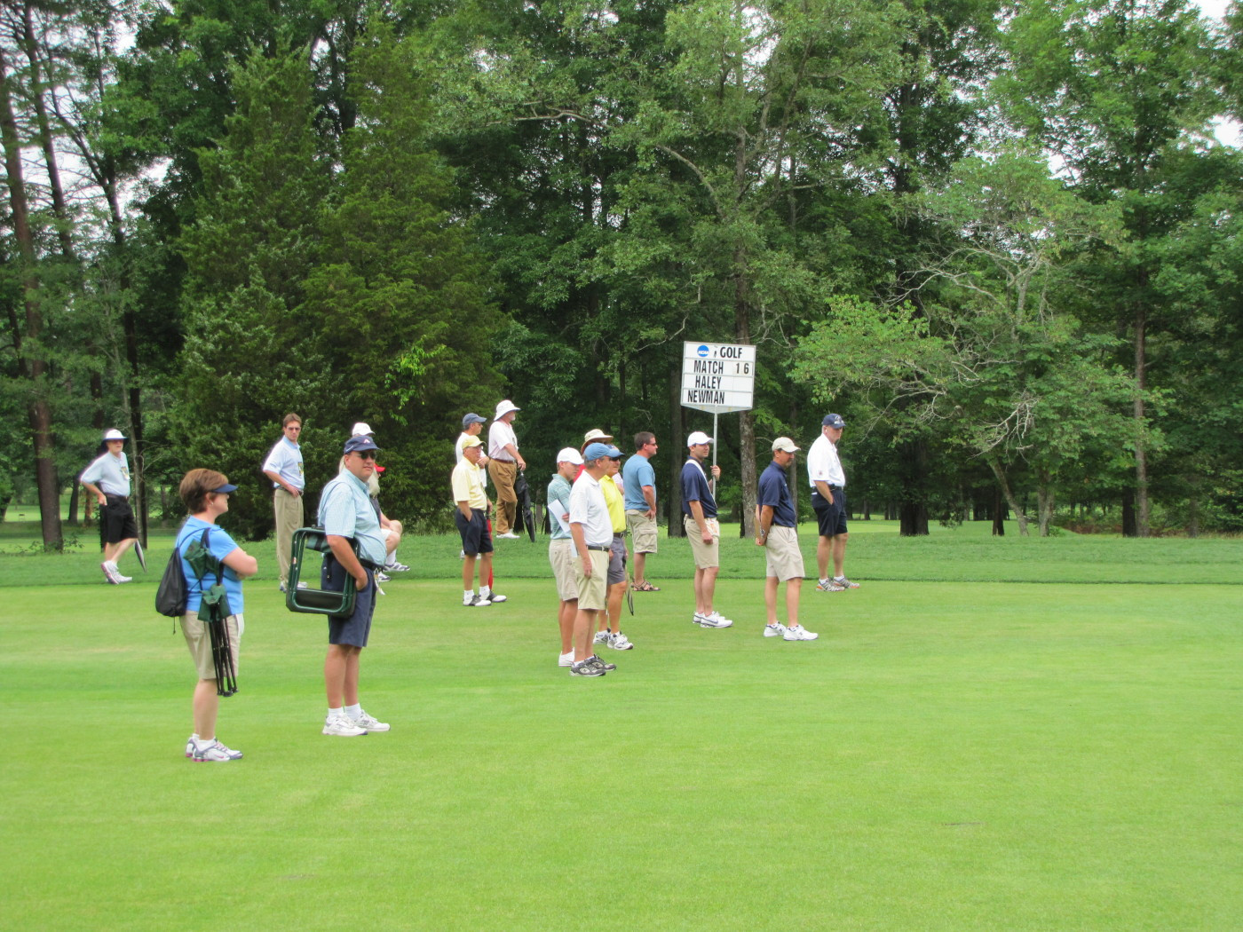 Gallery watches Paul Haley hit out of the rough at the first hole during Tech's quarterfinal match with Augusta State in the NCAA Golf Championship.