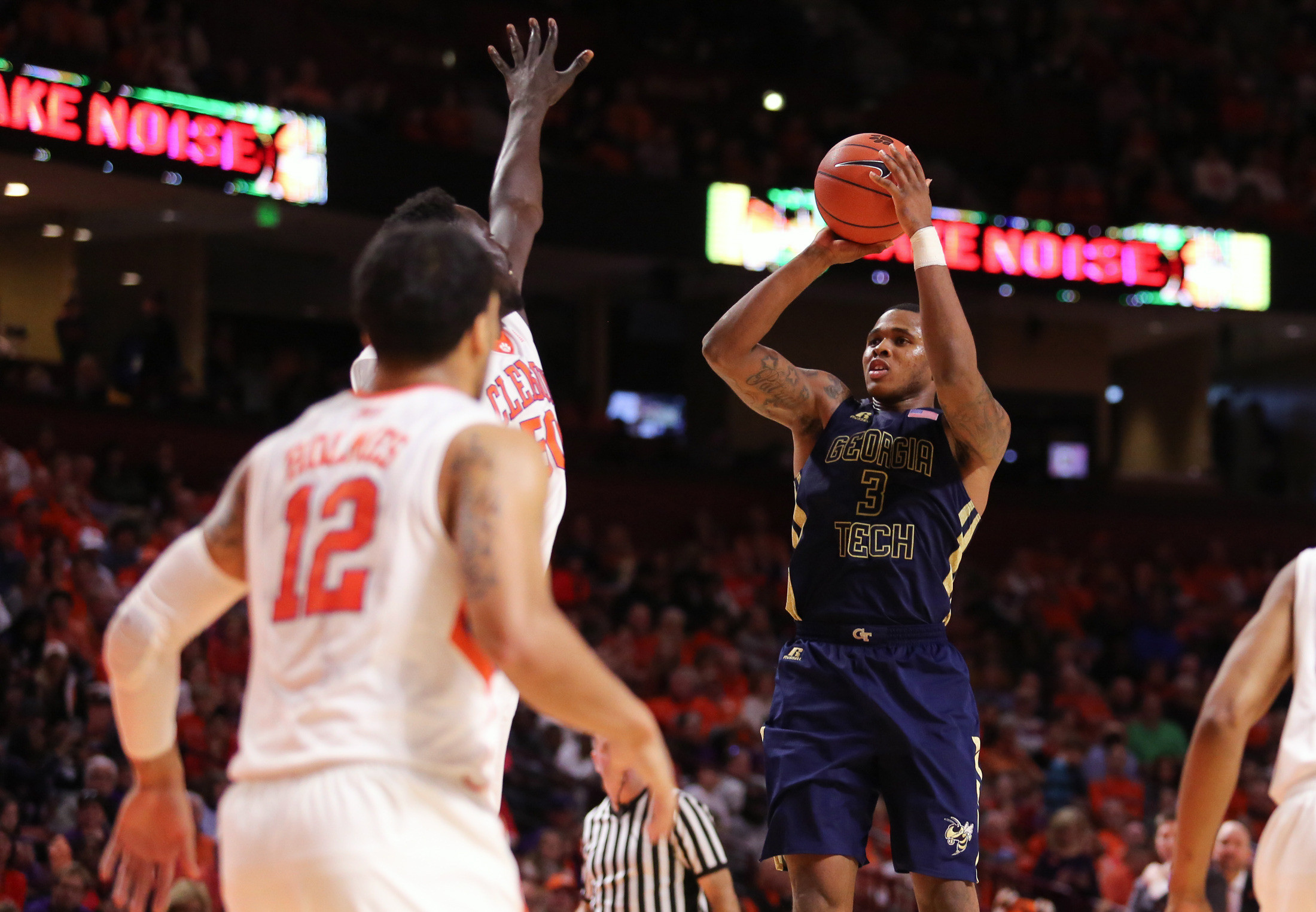 Marcus Georges-Hunt (3) shoots the ball against the Clemson Tigers in the second half at Bon Secours Wellness Arena. Dawson Powers-USA TODAY Sports