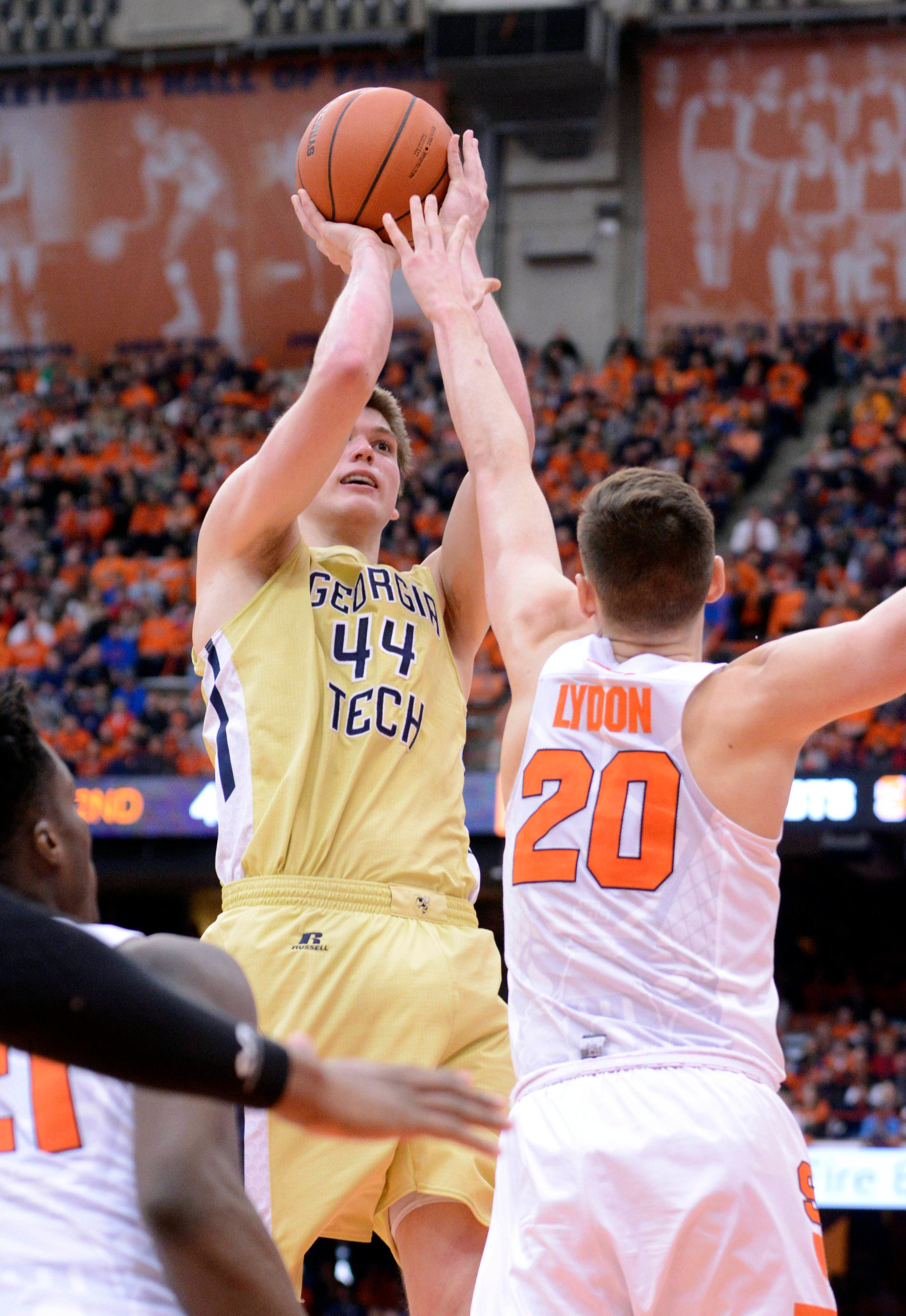 Ben Lammers (44) puts up a shot over Syracuse Orange forward Tyler Lydon (20) during the second half. Mark Konezny-USA TODAY Sports