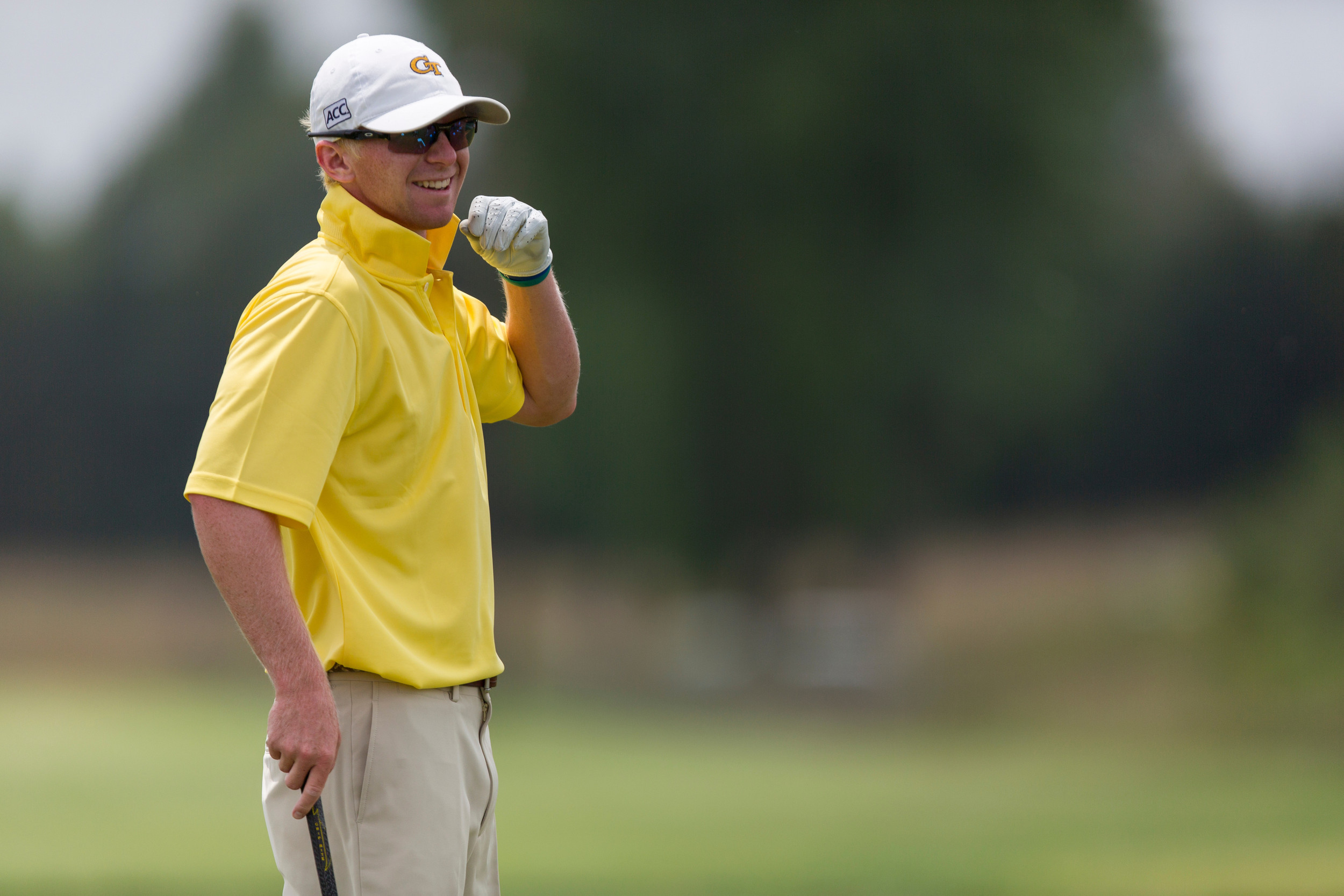 On the practice tee at the NCAA Championships at Prairie Dunes Country Club, Sunday May 25, 2014
