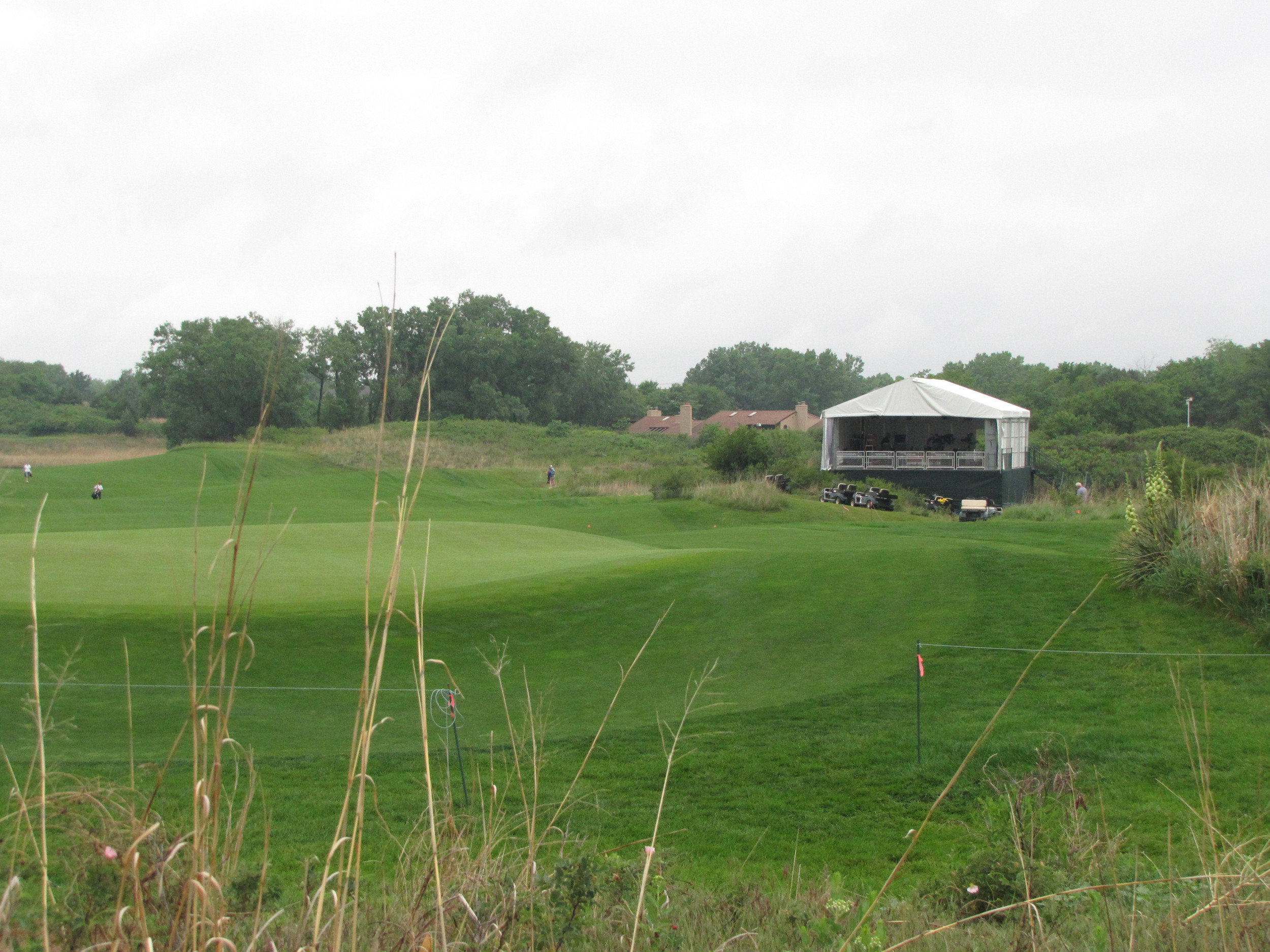 Golf Channel set behind the short game area at Prairie Dunes, first round of NCAA Championship, May 24, 2014