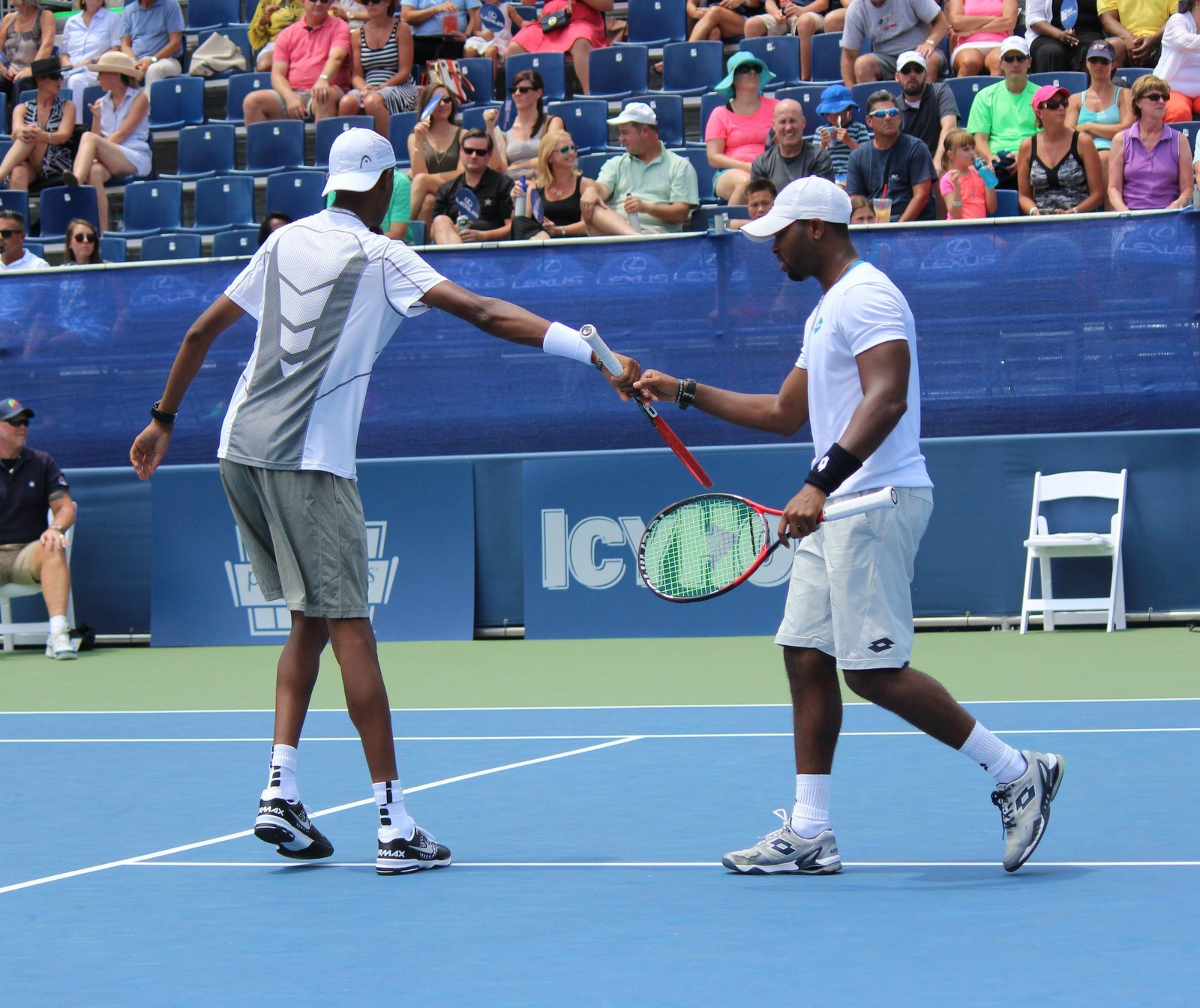 Christopher Eubanks and Donald Young during their semifinal match vs. Bob and Mike Bryan at the BB&T Atlanta Open