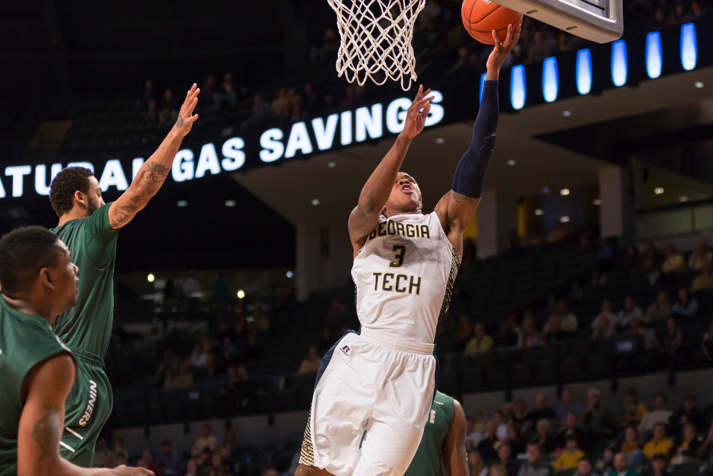 Marcus Georges-Hunt scores vs. Charlotte at McCamish Pavilion on December 30, 2014