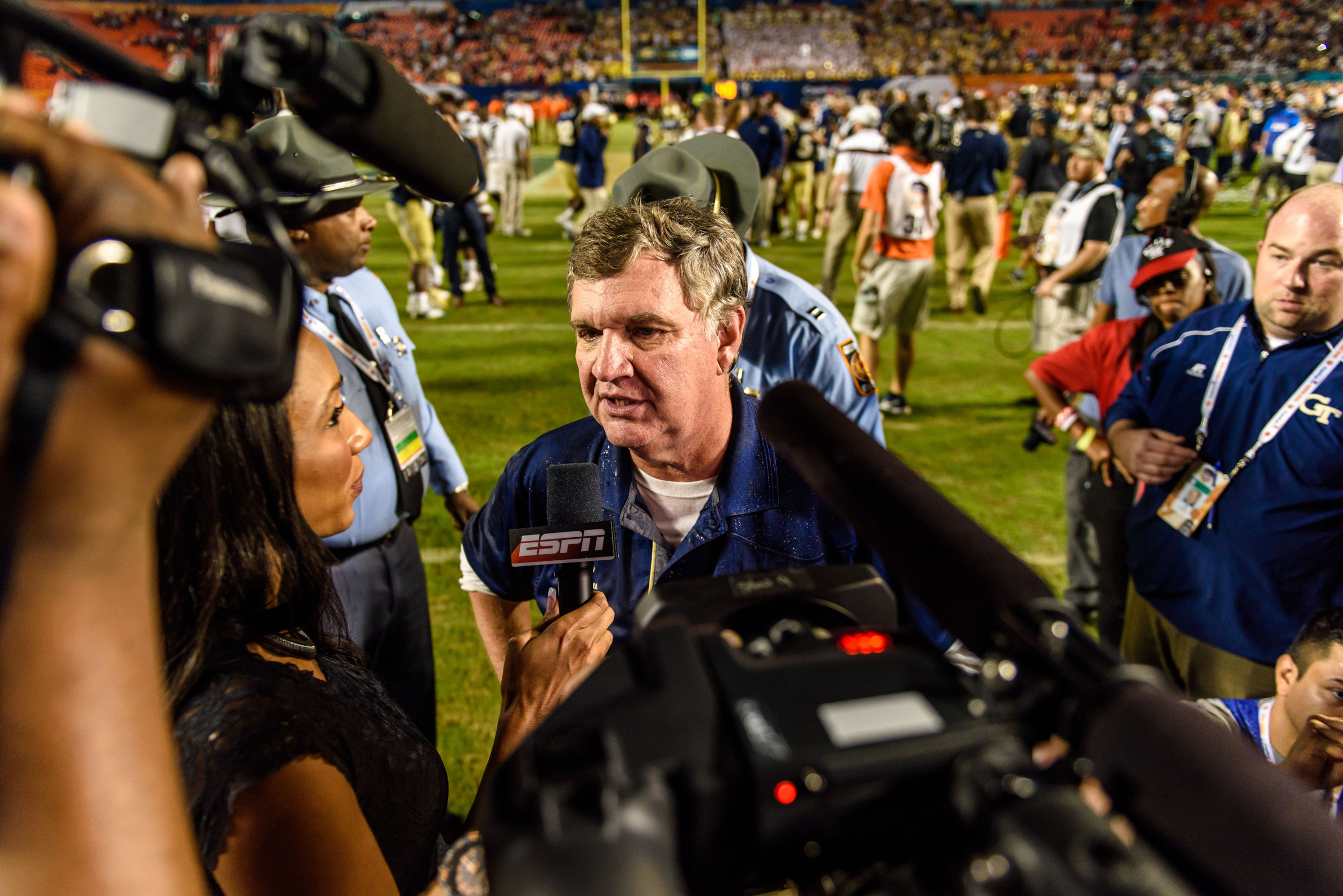 Coach Paul Johnson talks with Maria Taylor on ESPN after the win