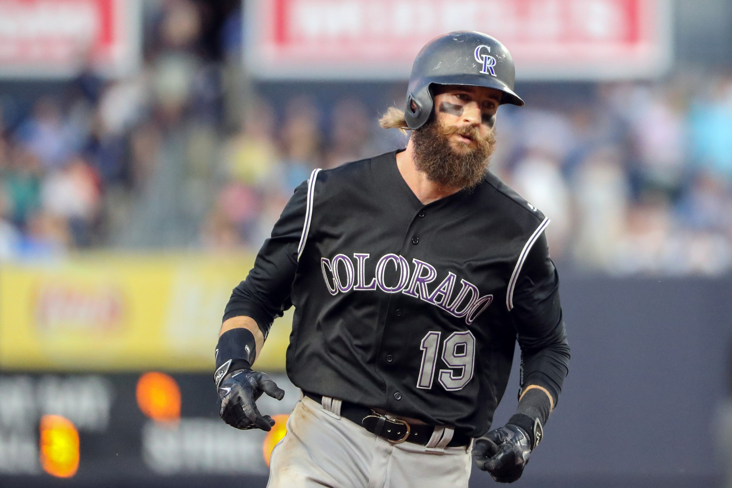 Colorado Rockies center fielder Charlie Blackmon (19) rounds the bases after a solo home run. Credit: Anthony Gruppuso-USA TODAY Sports