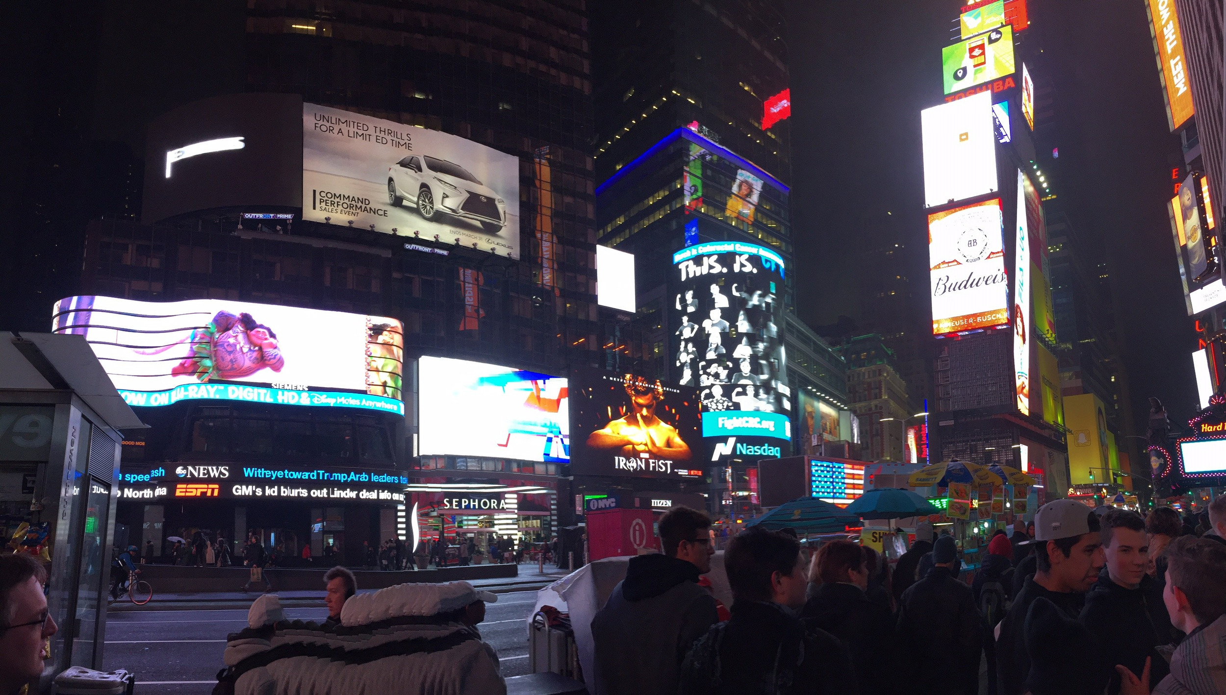 Times Square on Sunday night. NIT.