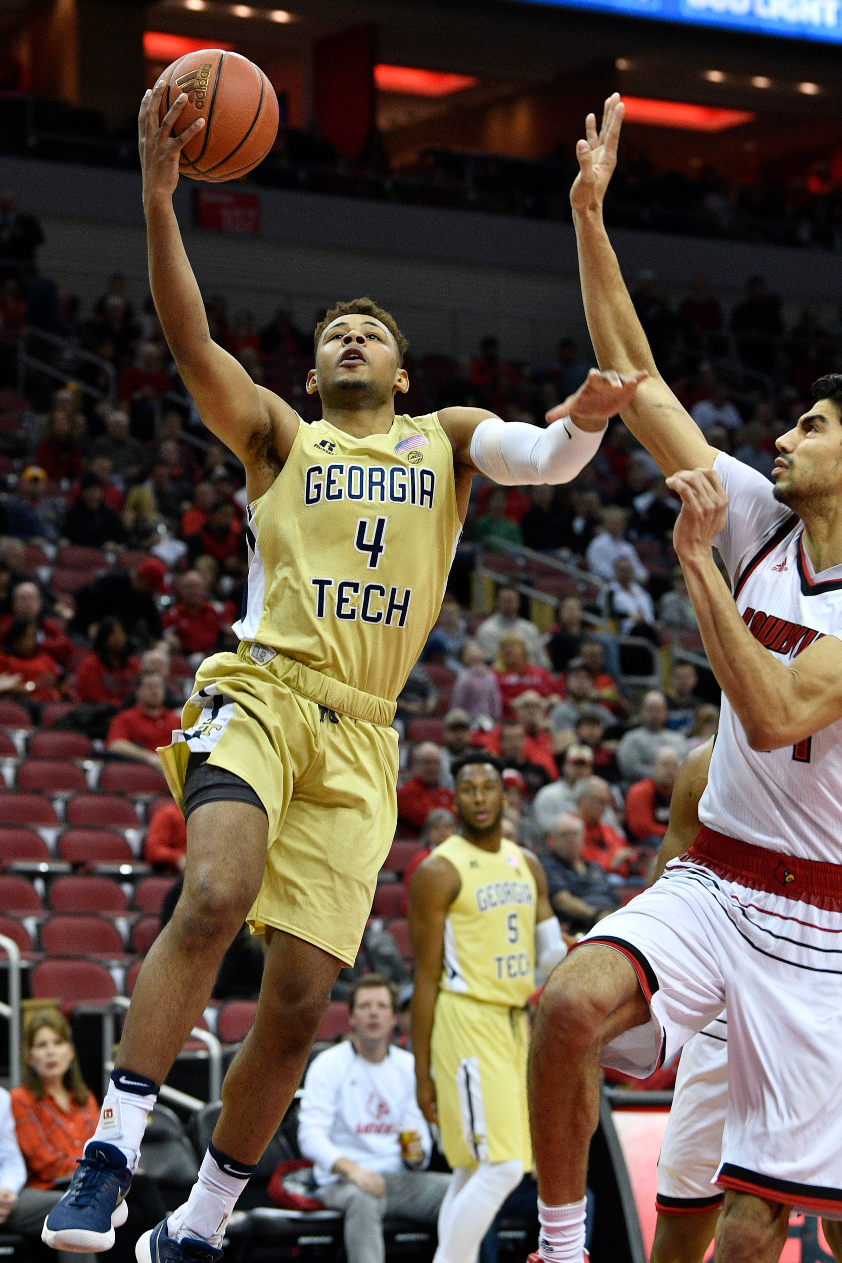 Feb 8, 2018; Louisville, KY, USA; Georgia Tech Yellow Jackets guard Brandon Alston (4) shoots the ball. Jamie Rhodes-USA TODAY Sports.