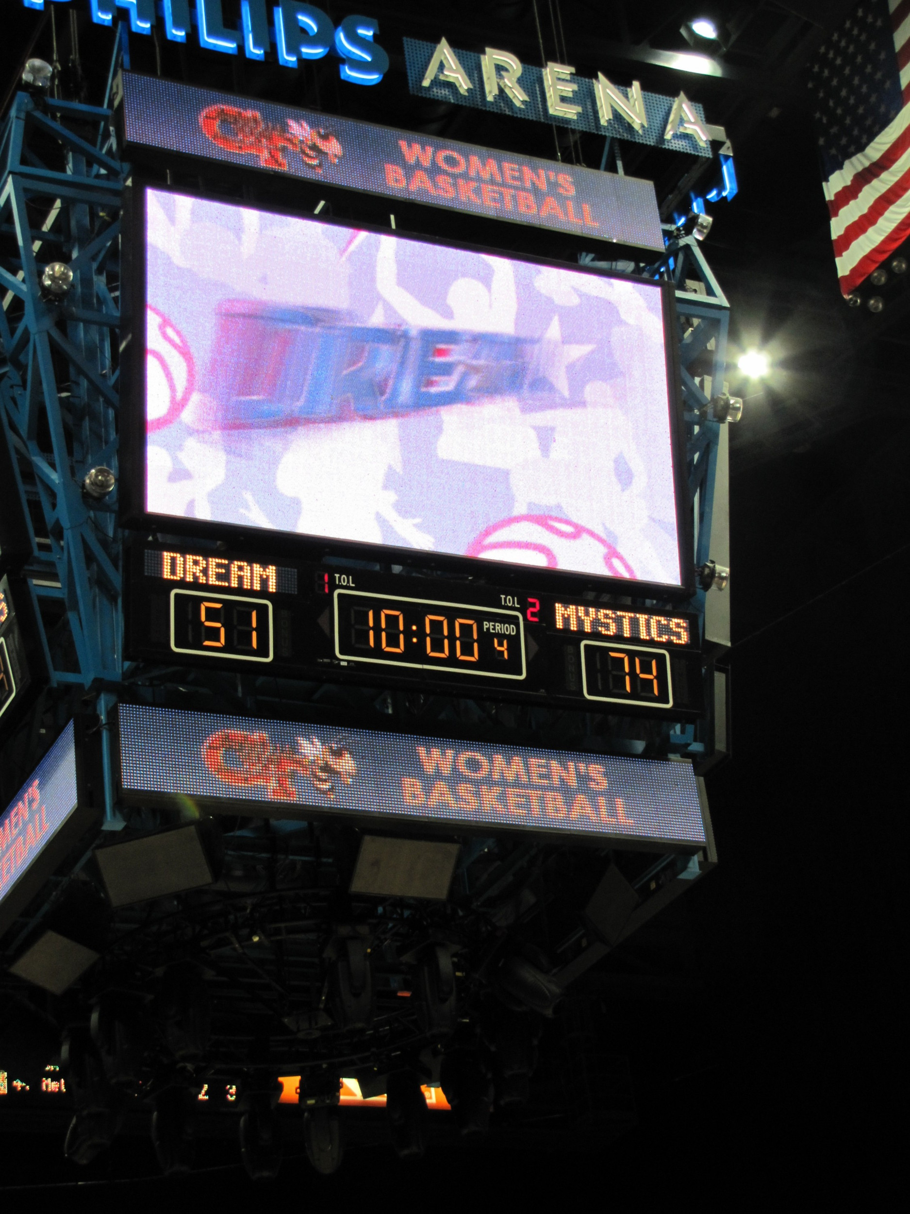 The Dream recognized the Georgia Tech Women's Basketball on the scoreboard.