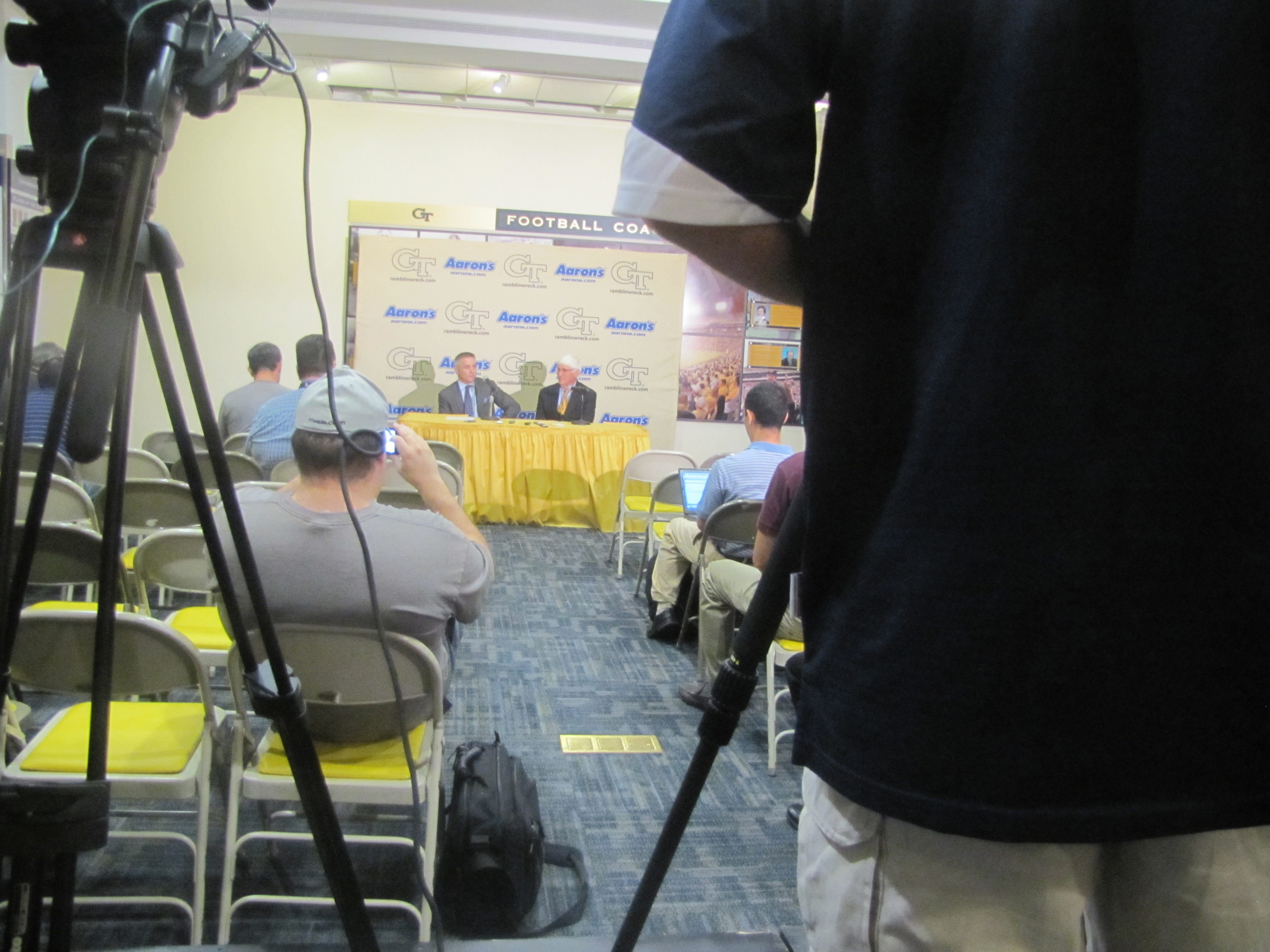 Brian Gregory and Bobby Cremins meet the media on Aug. 22.