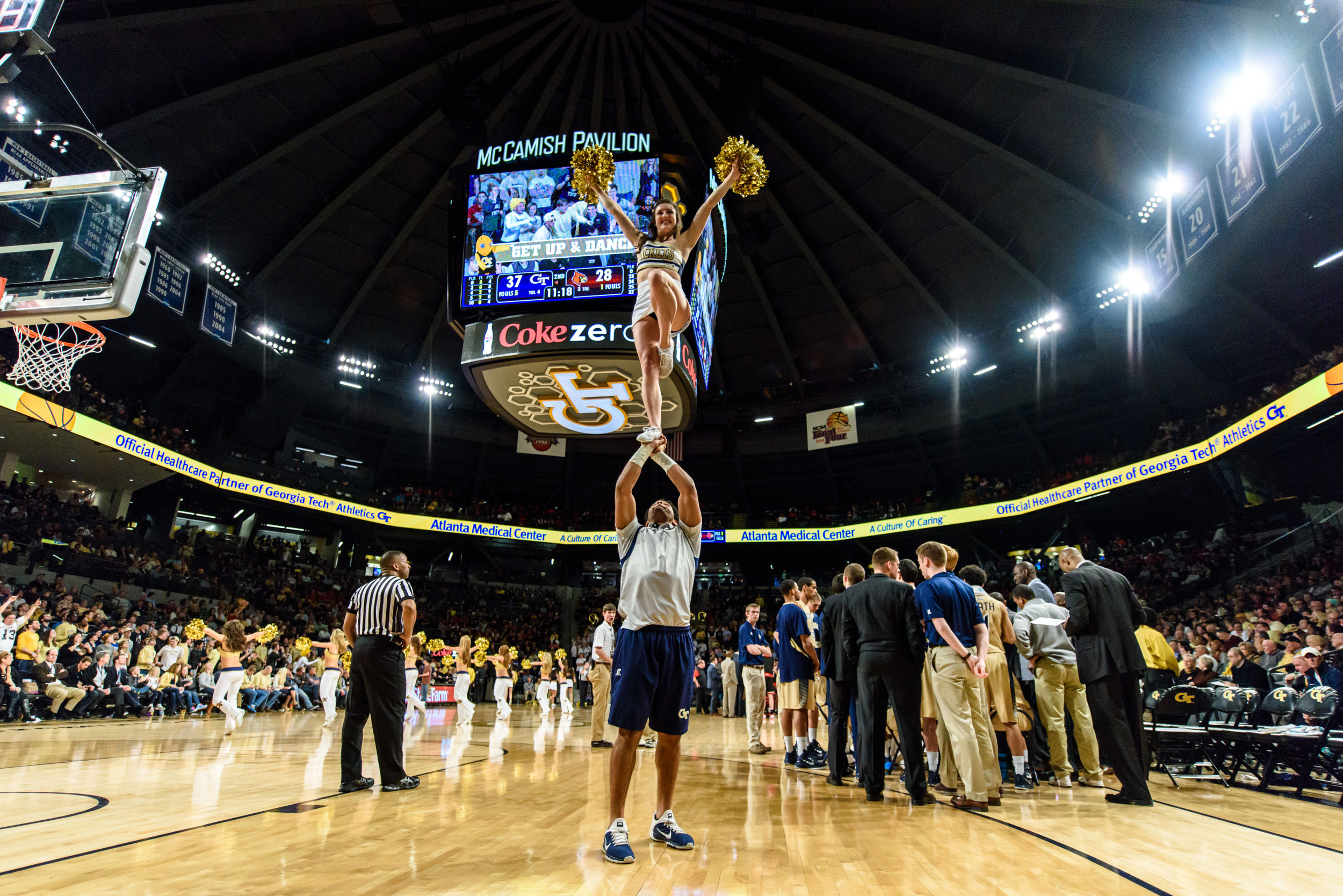 Georgia Tech Cheerleaders perform during a timeout