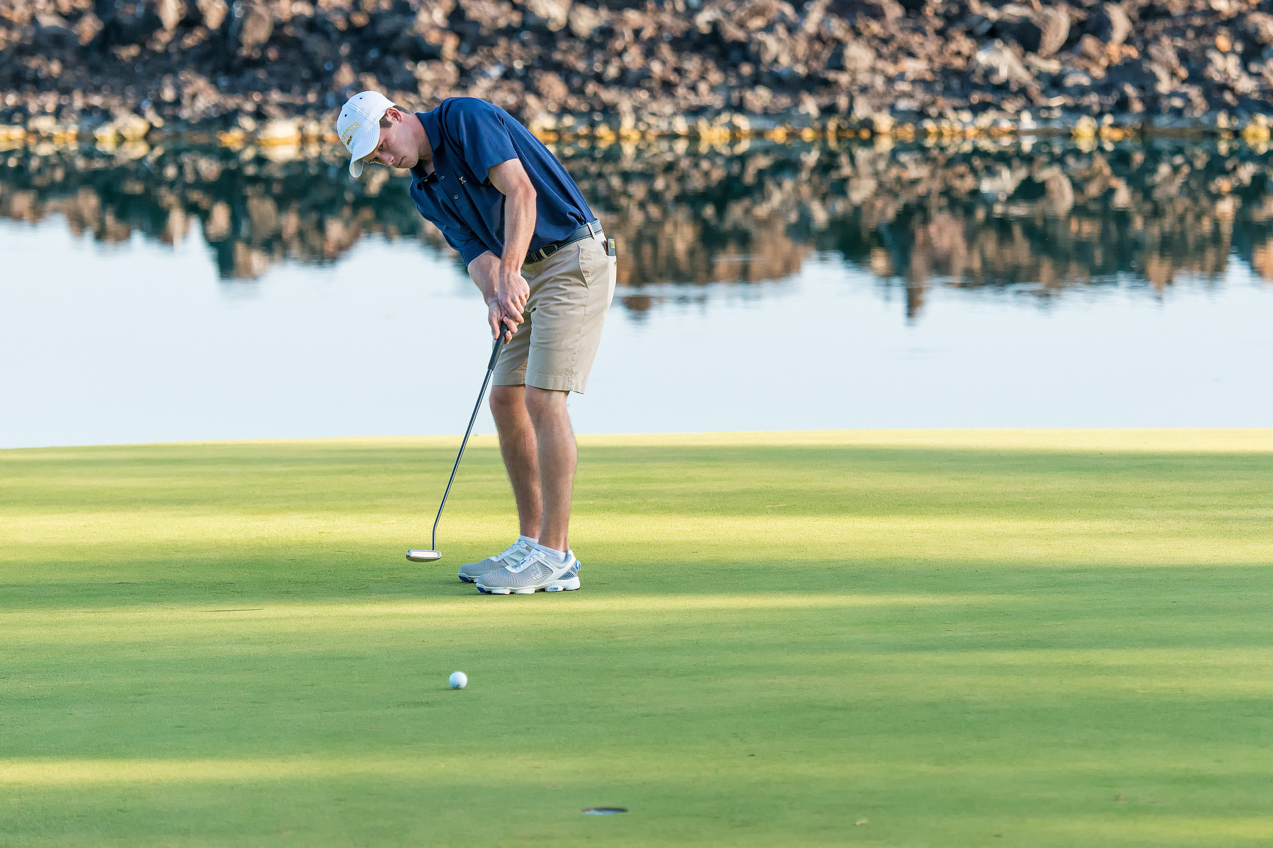 WAIKOLOA, HI - February 5, 2016: James Clark of the Georgia Tech Yellow Jackets Men's Golf Team competing at the Amer Ari Intercollegiate Invitational at the Kings Course at the Waikoloa Golf Club.