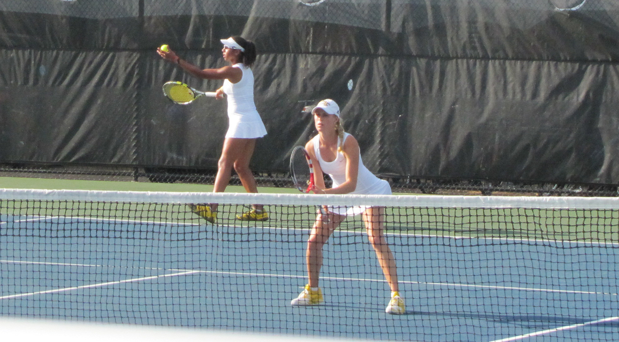 Rasheeda McAdoo and Alexa Anton-Ohlmeyer in doubles play against Vanderbilt in the second round of the NCAA Tournament.