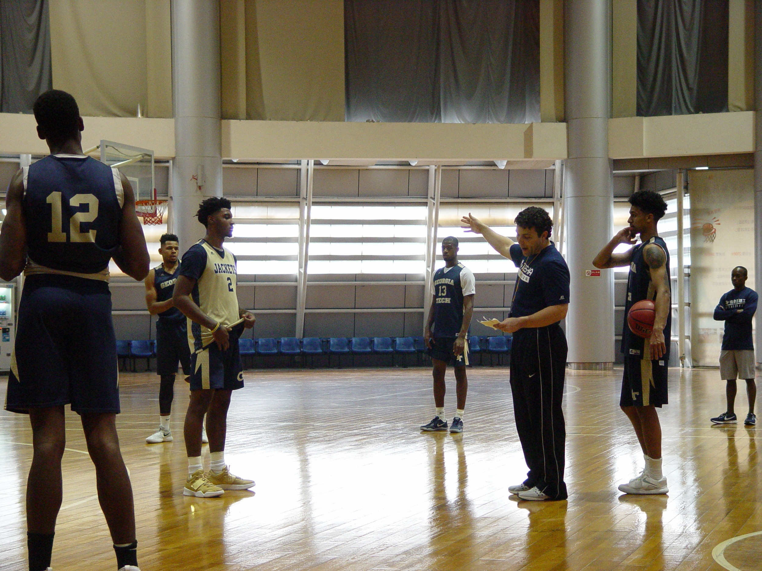 Georgia Tech men's basketball team has its first full practice after arrival in Hangzhou, China, at the Dragon Sports Centre in Hangzhou, China.