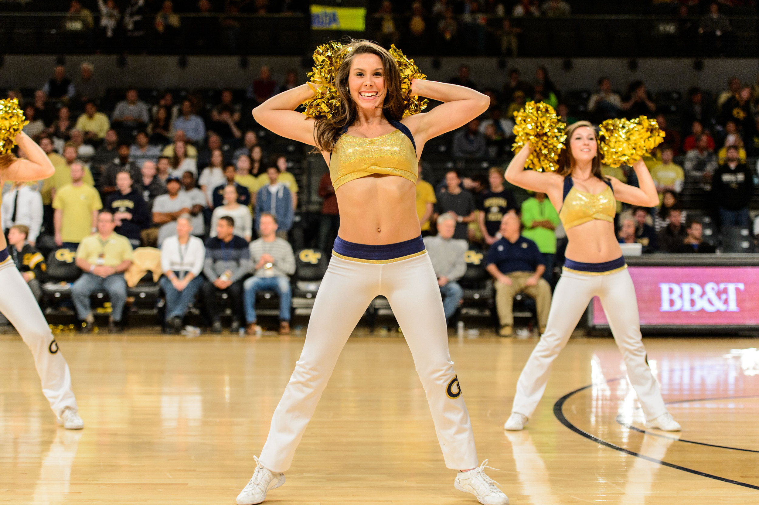 A member of the Georgia Tech Goldrush performs