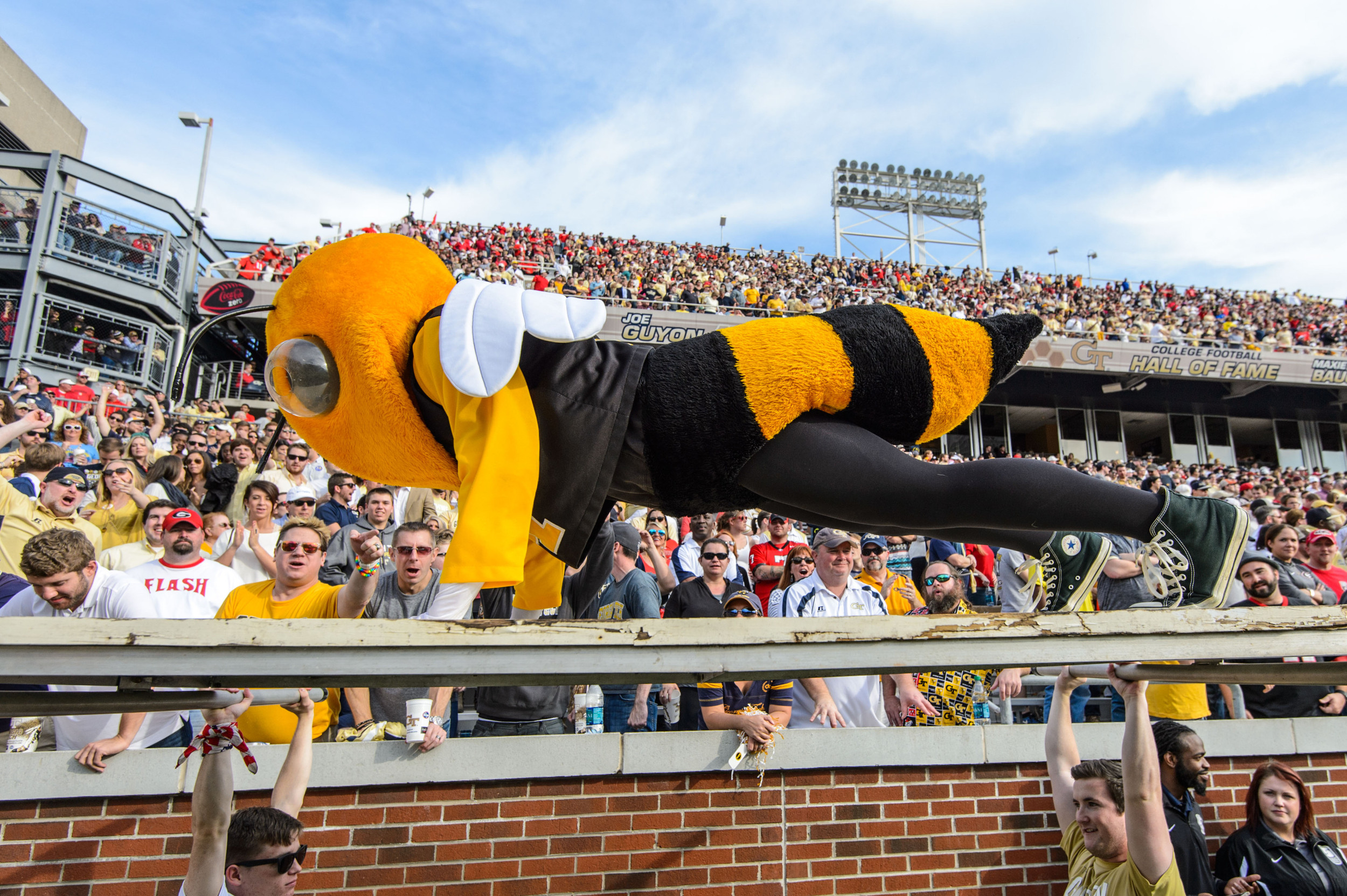 Buzz does pushups after the touchdown