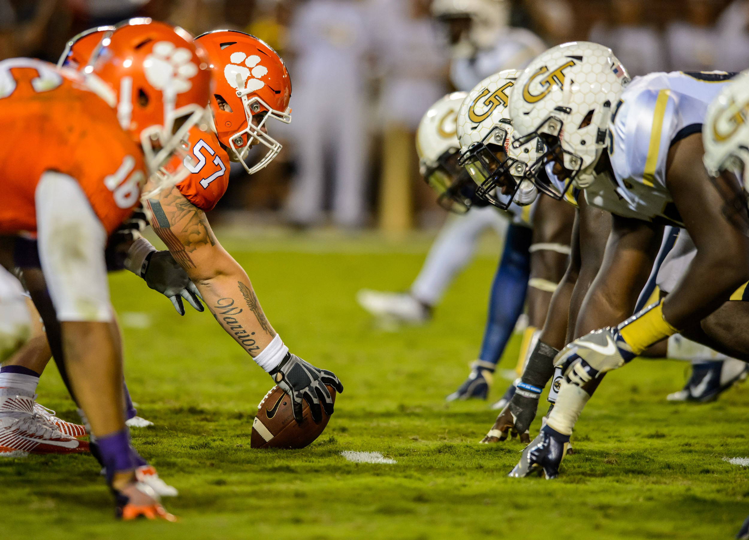 The defense lines up against Clemson