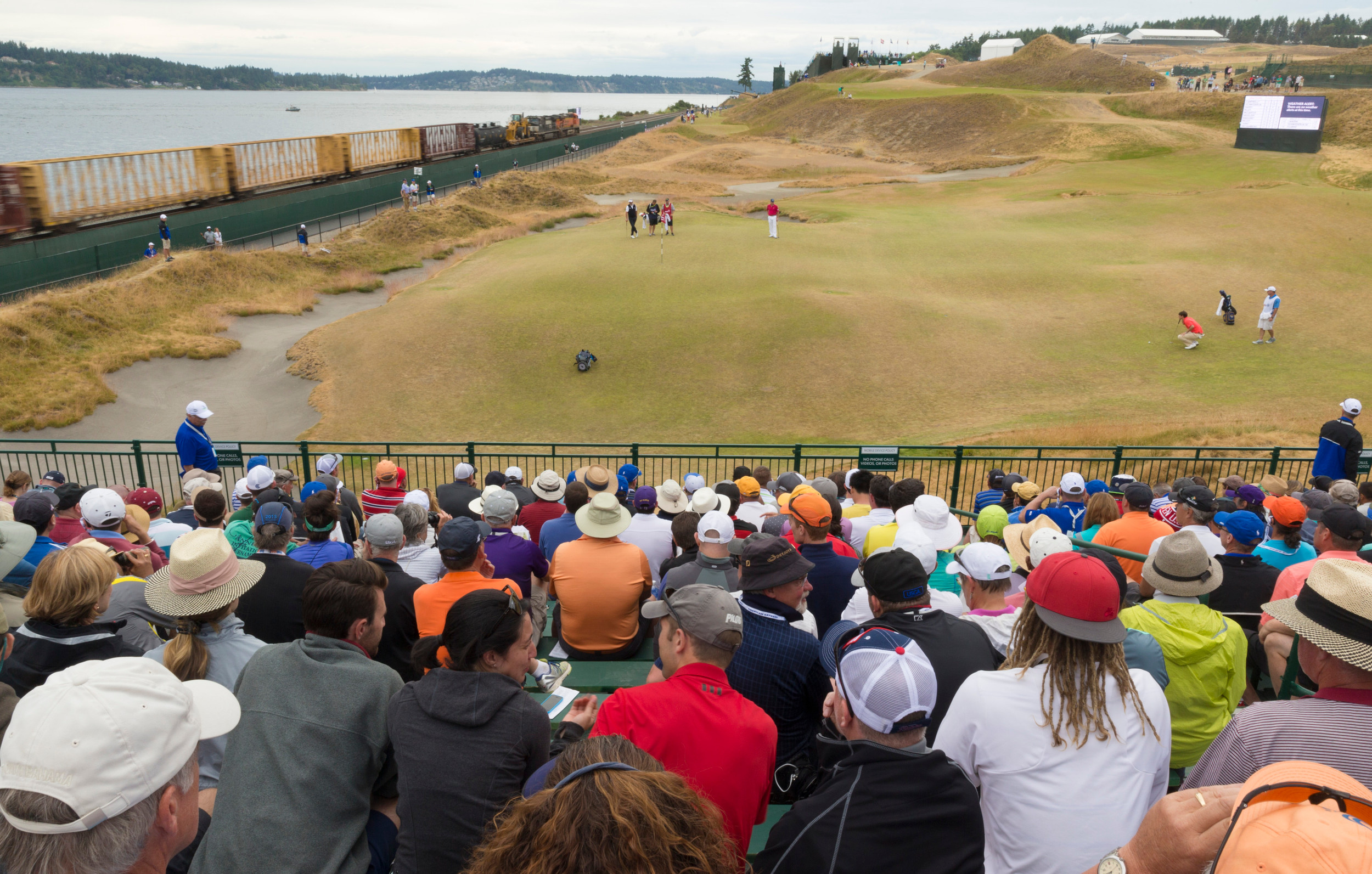 Oliver Schniederjans lines up his putt on the 17th hole during the first round of the 2015 U.S. Open at Chambers Bay in University Place, Wash. on Thursday, June 18, 2015. (Copyright USGA/Darren Carroll)