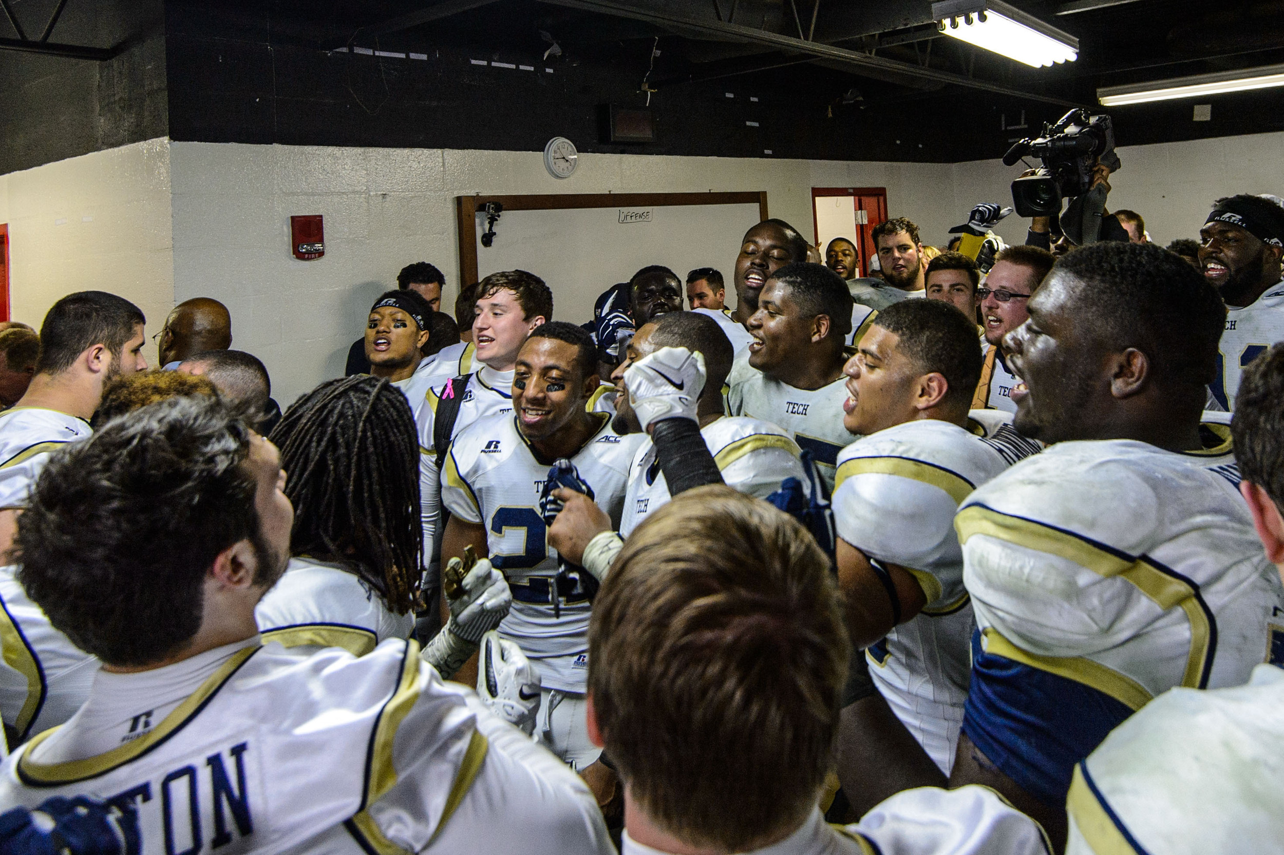 Coach Johnson speaks to the team after the win