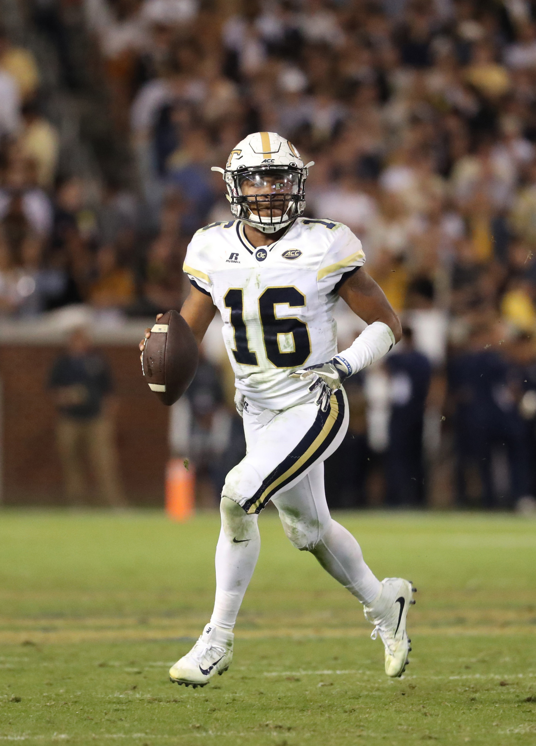 Oct 21, 2017; Atlanta, GA, USA; Georgia Tech Yellow Jackets quarterback TaQuon Marshall (16) runs in the fourth quarter against the Wake Forest Demon Deacons at Bobby Dodd Stadium. Mandatory Credit: Jason Getz-USA TODAY Sports