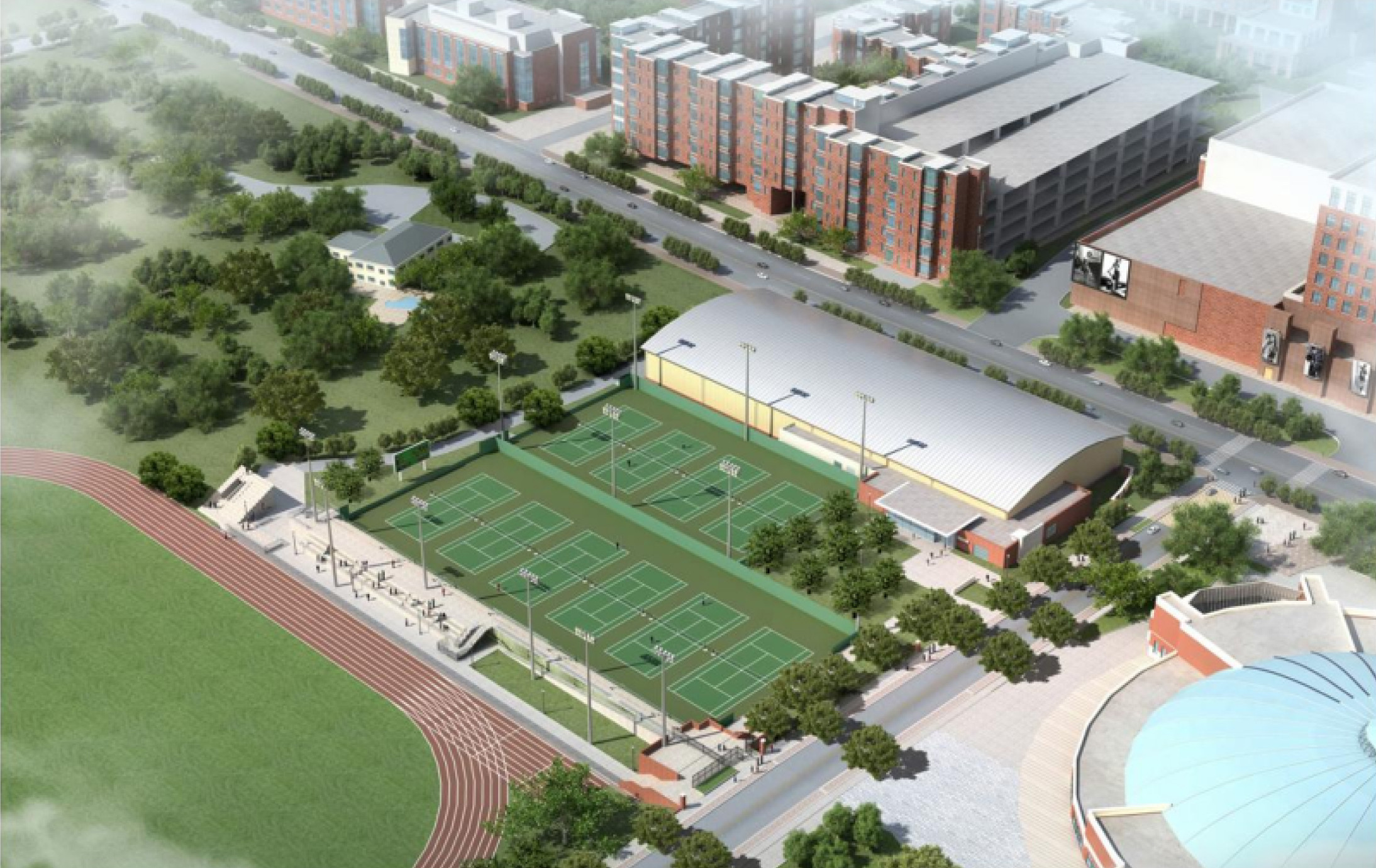 Byers Tennis Complex aerial view rendering