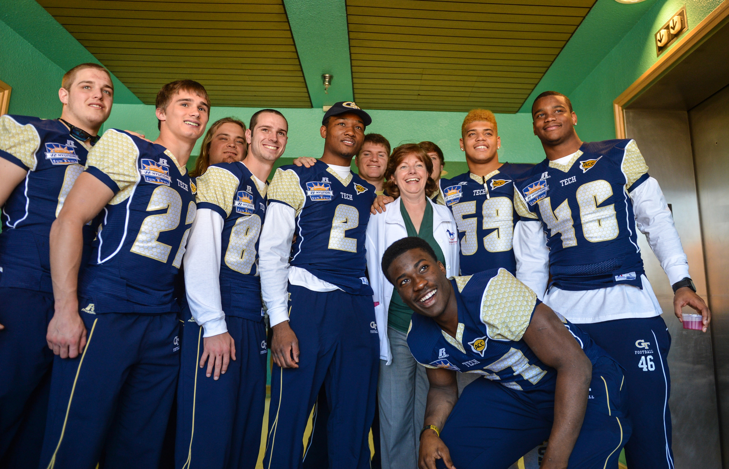 Coach Paul Johnson and 27 Yellow Jacket Football players visited Providence Memorial Hospital in El Paso to spread some Georgia Tech cheer to the children there.