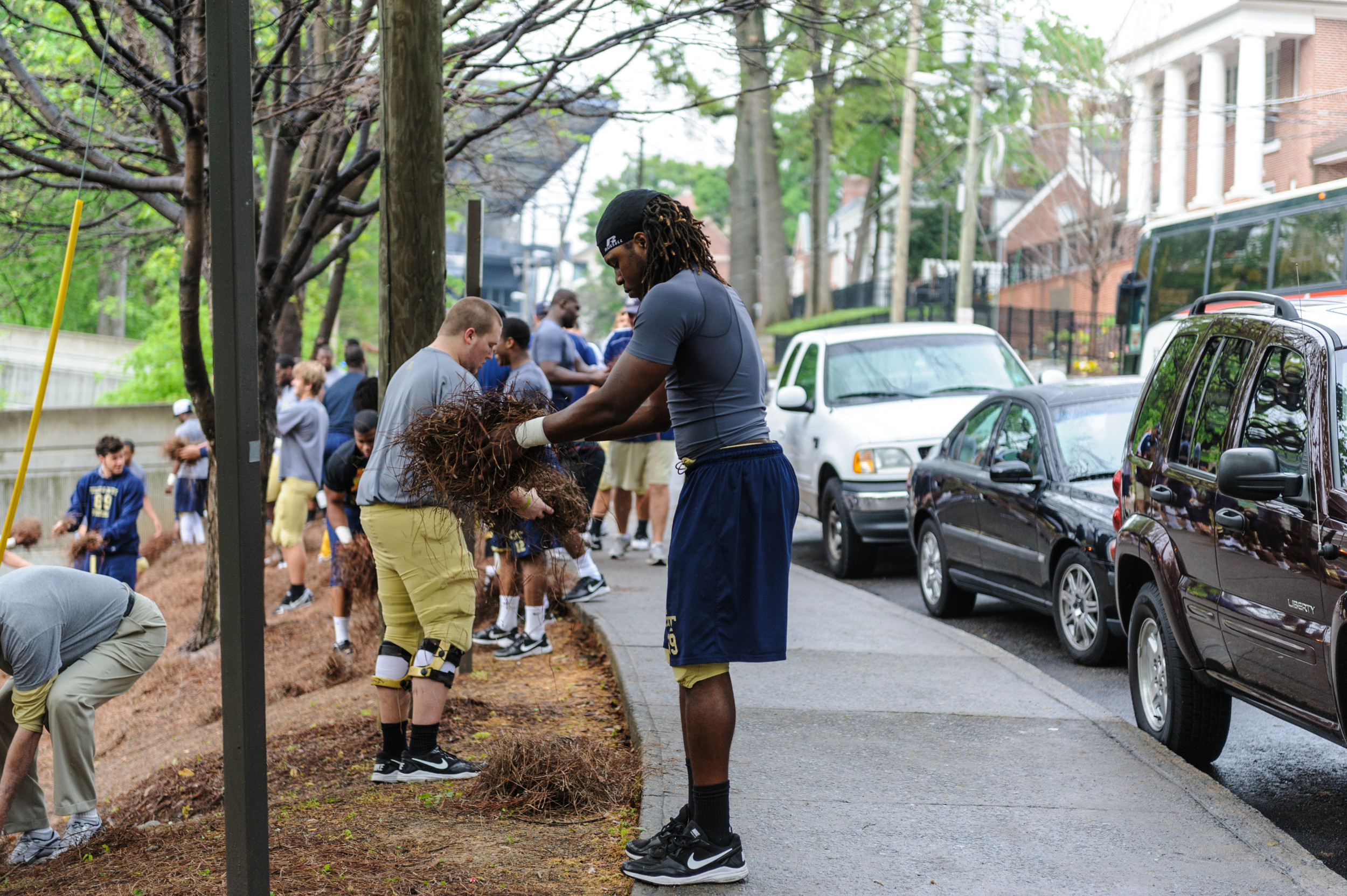 GT Football takes part in Tech Beautification Day.
