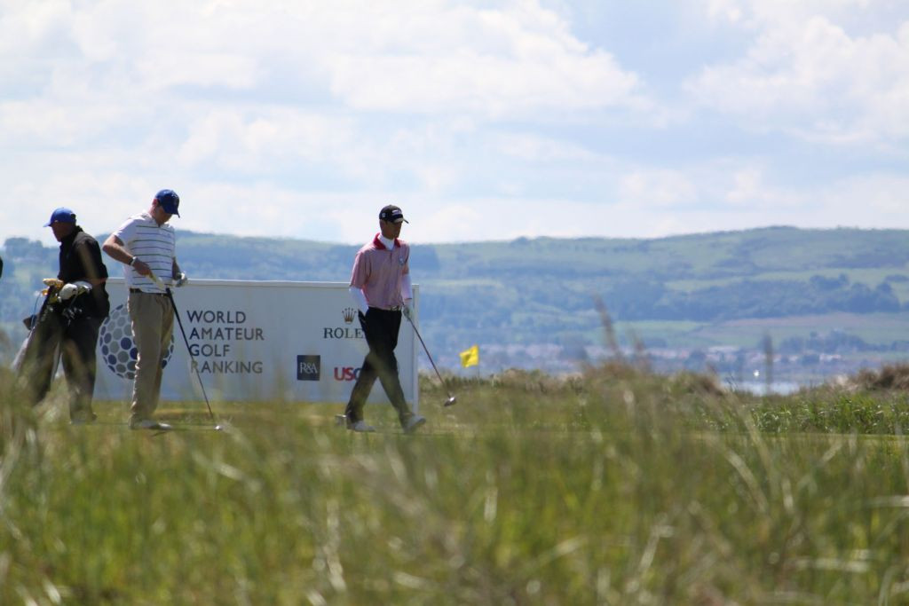 James White on the 18th tee during his first round of the British Amateur at Royal Troon - June 18, 2012
