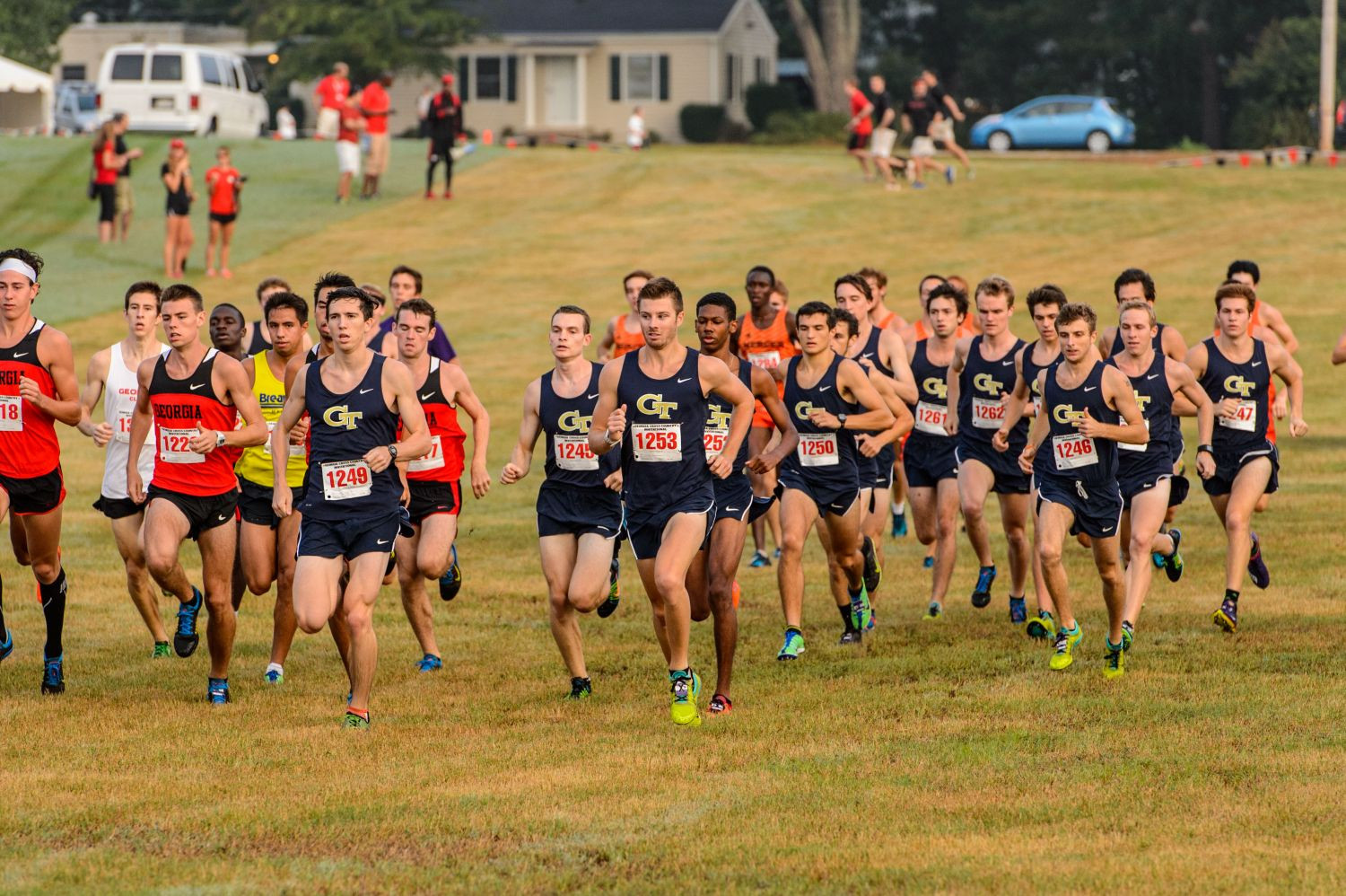 The Men's Cross Country team runs at the UGA Invitational
