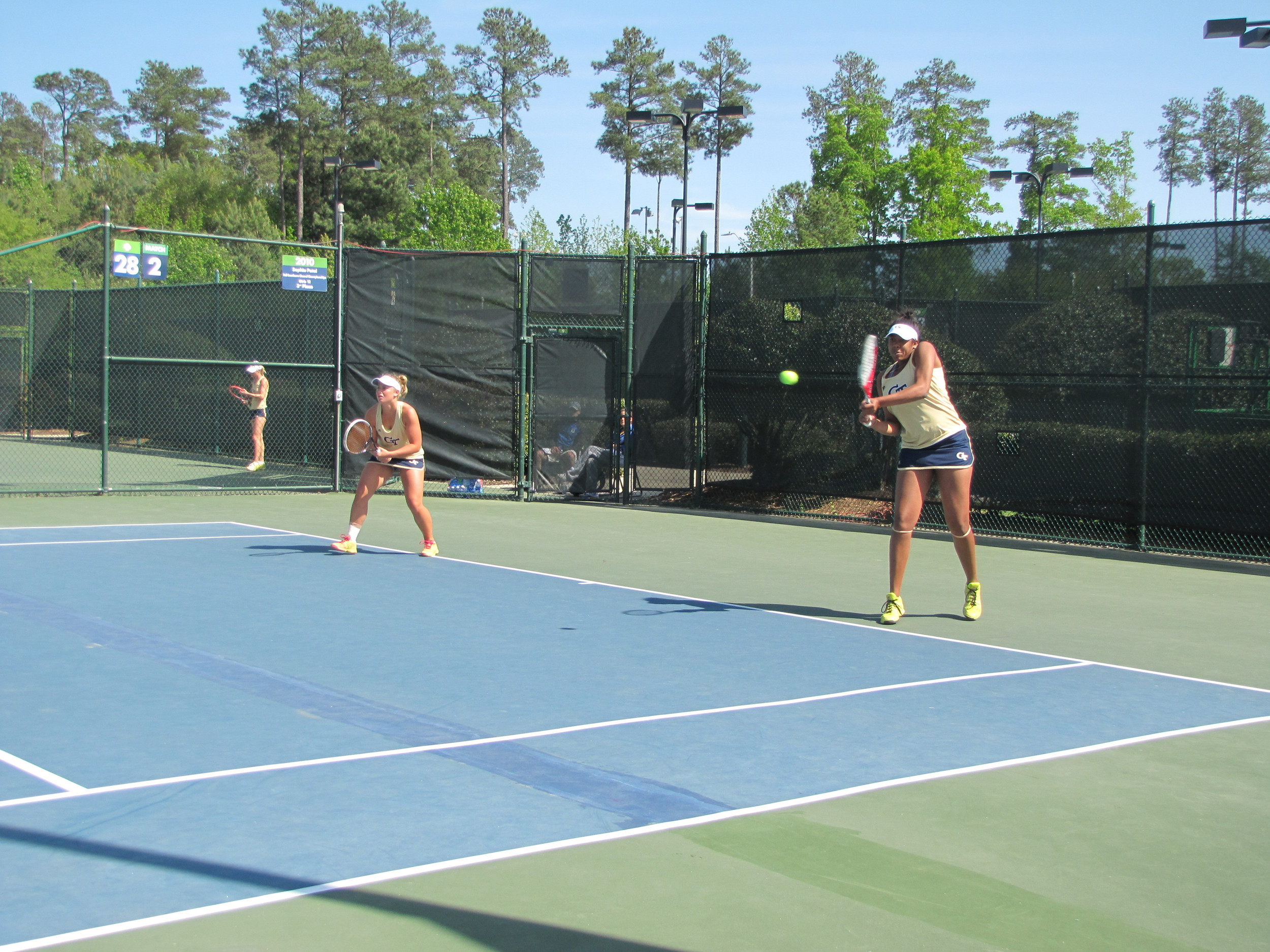 Paige Hourigan and Kendal Woodard compete in doubles against Duke in the ACC Quarterfinals.