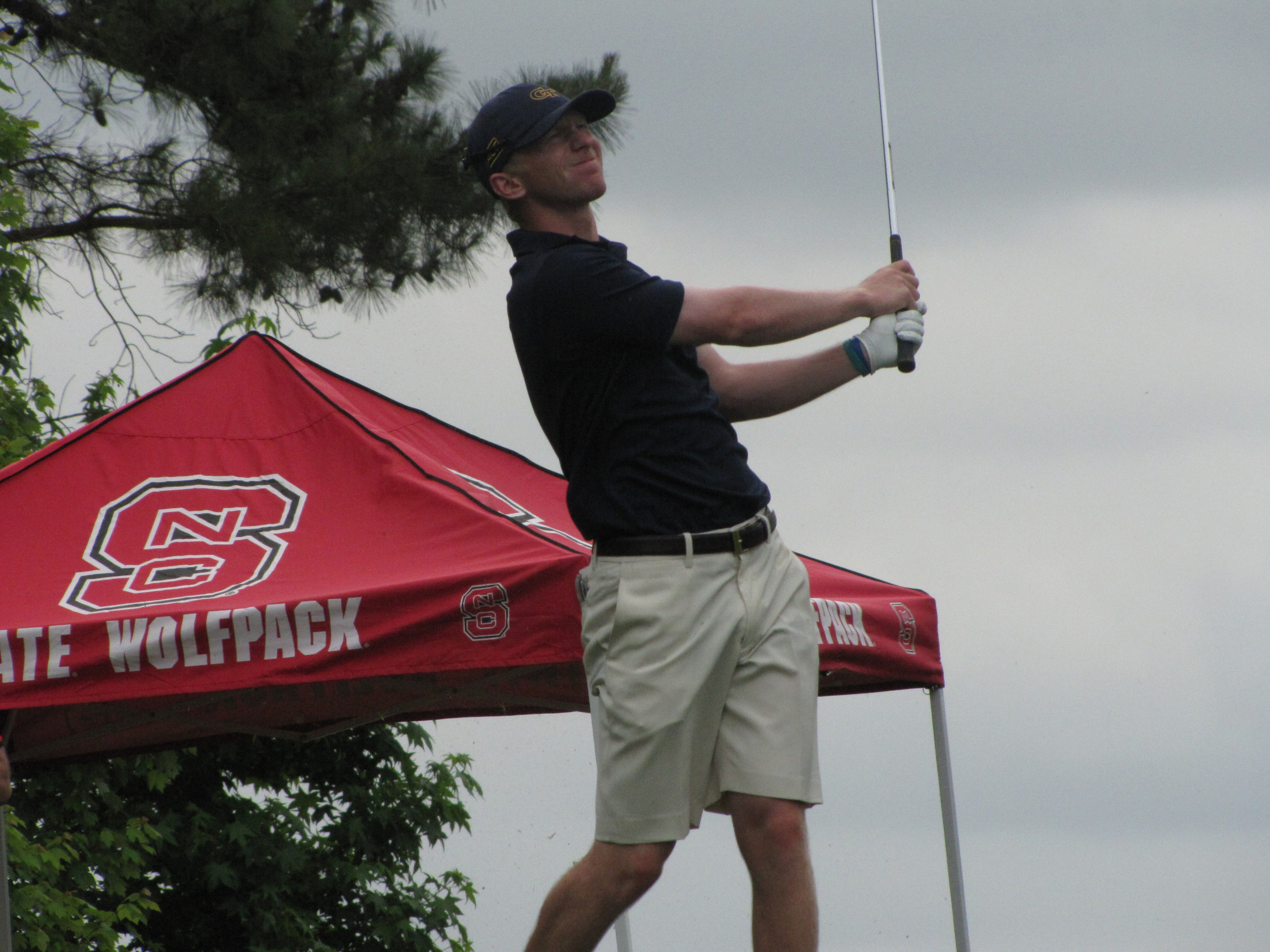 Anders Albertson tees off at No. 6 during first round of the NCAA Raleigh Regional, May 15, 2014