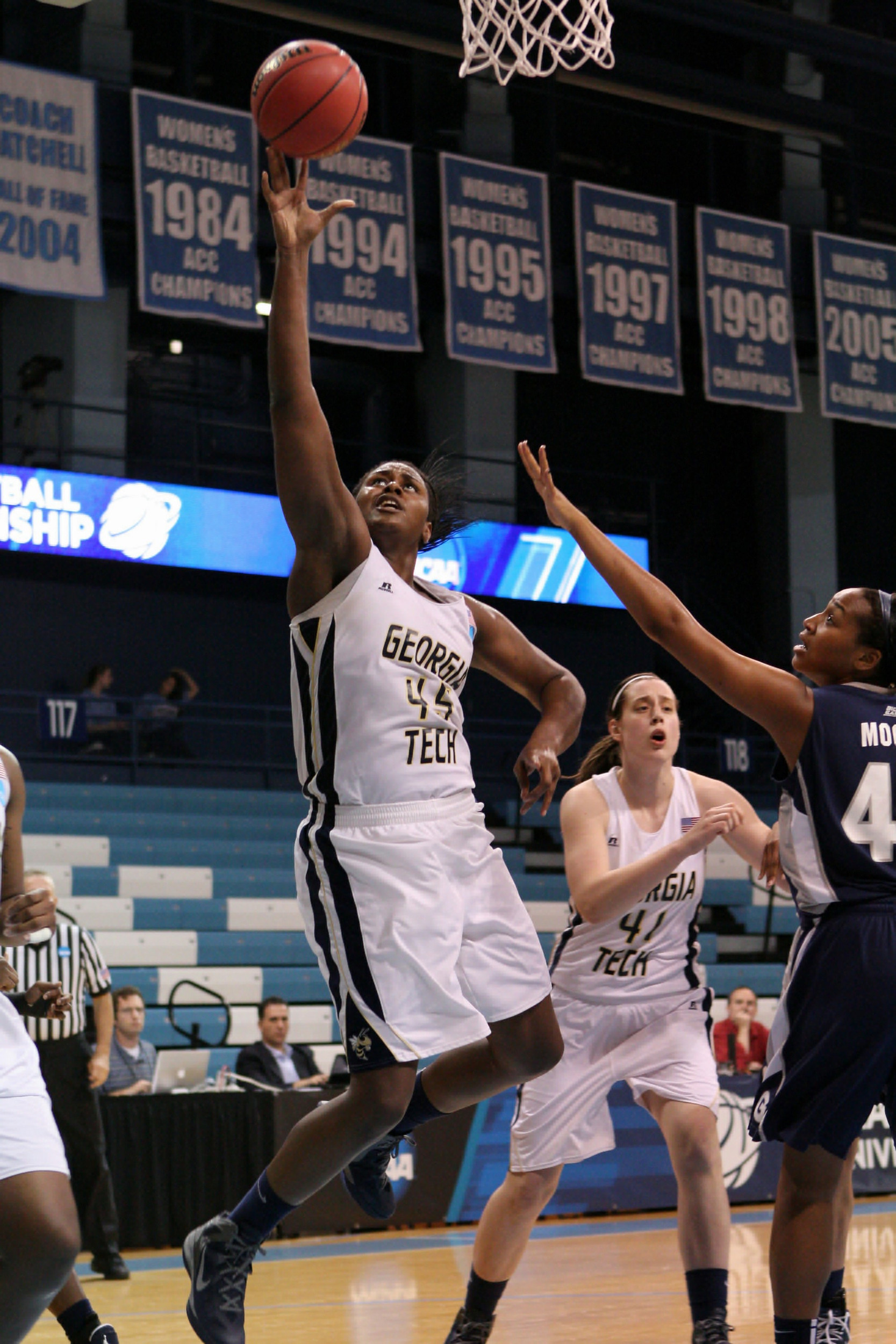 Sasha Goodlett goes for a layup against Georgetown in the NCAA Tournament Second Round.