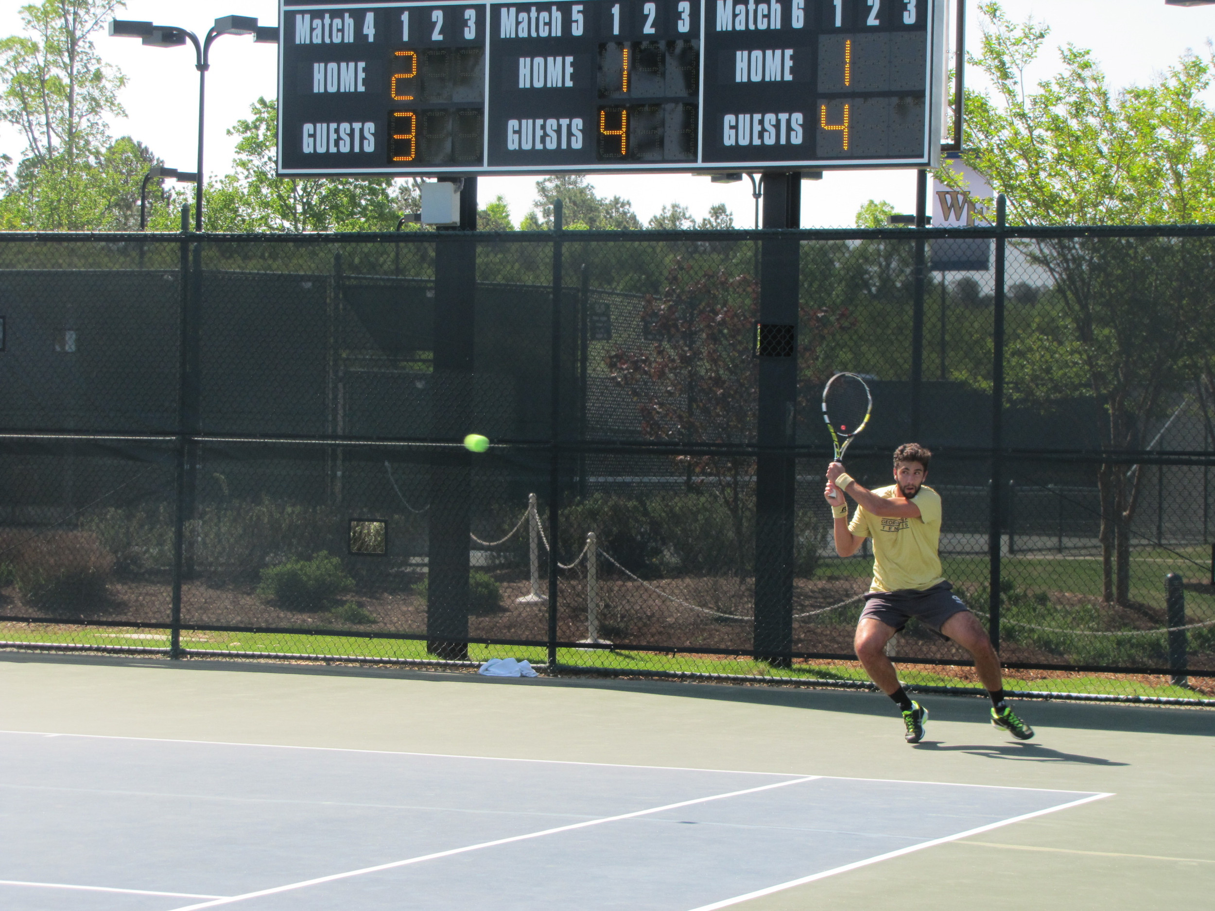 Carlos Benito faces his opponent in the first round of the ACC Tournament in Cary, N.C. against Notre Dame.