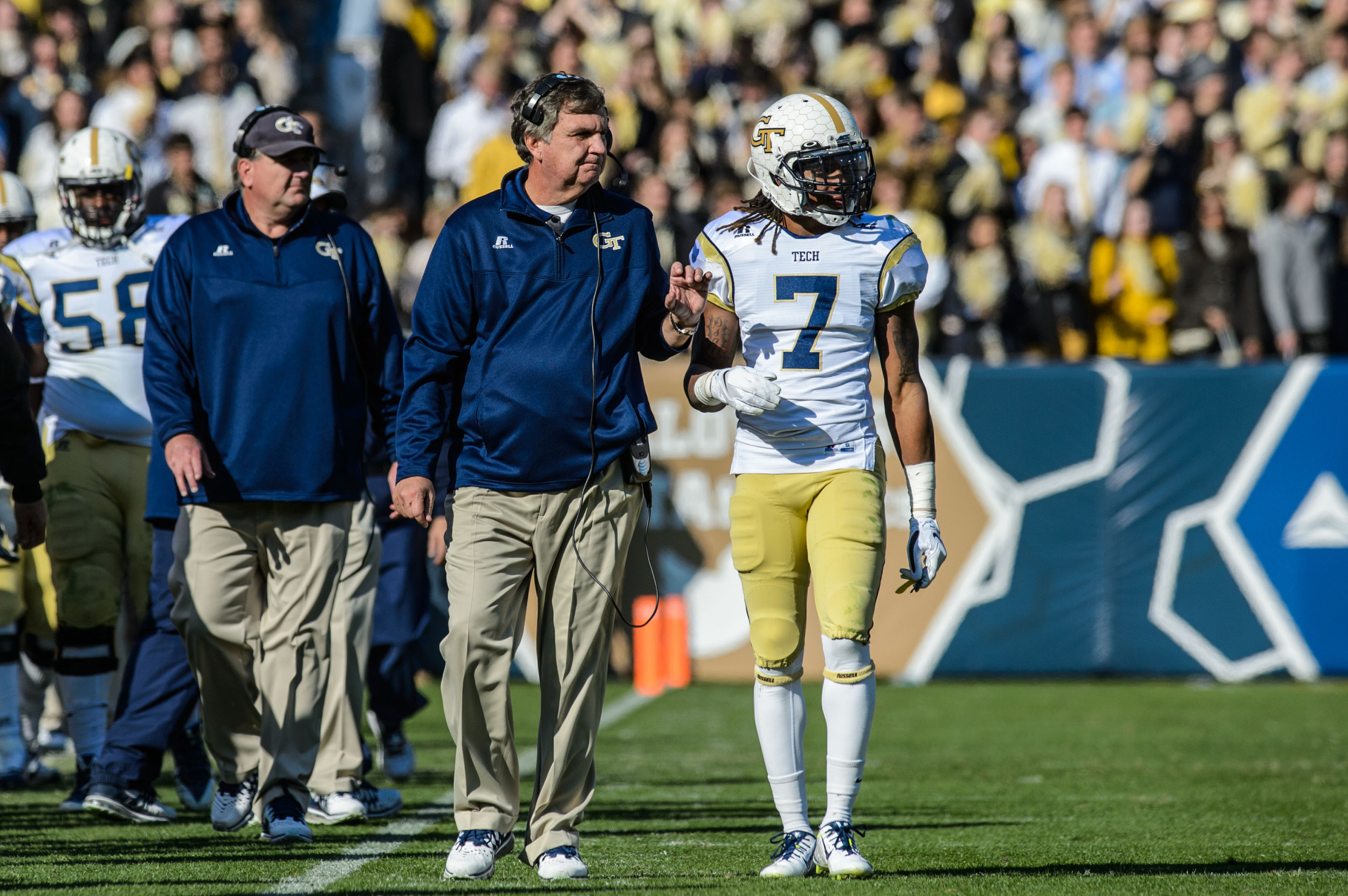 B.J. Bostic (7), Coach Paul Johnson