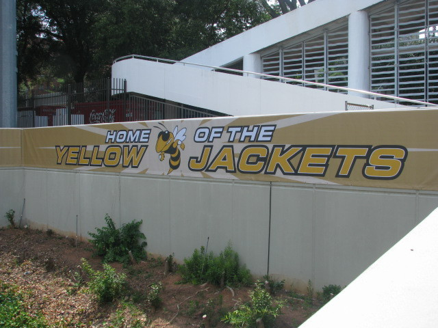 New banner hanging in the southwest corner of the stadium.