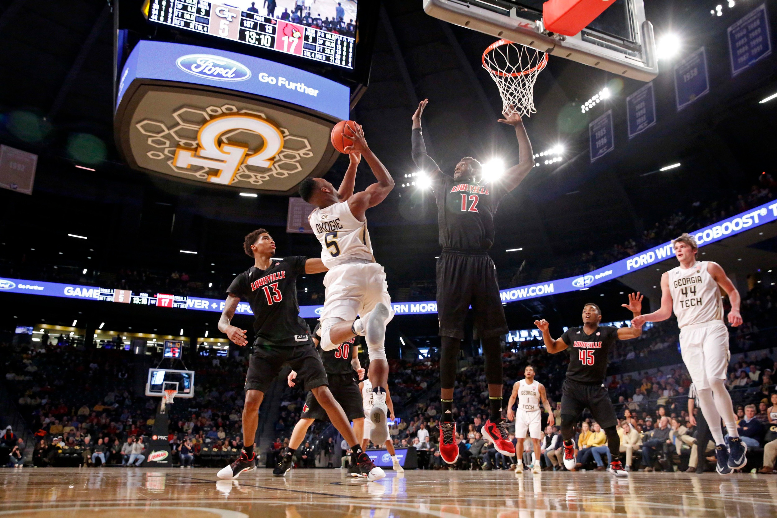 Yellow Jackets guard Josh Okogie (5) attempts a shot. Jason Getz-USA TODAY Sports