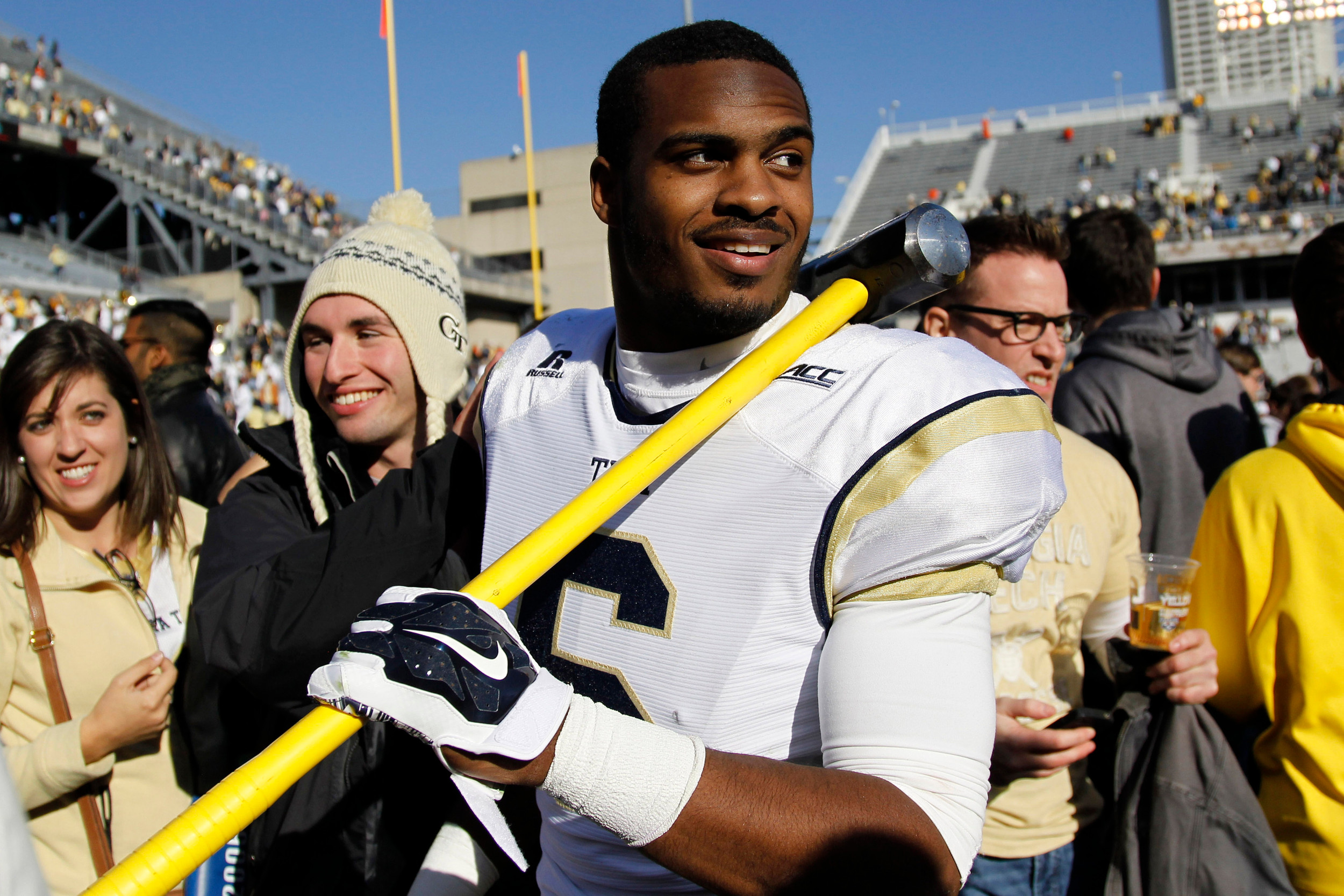 Yellow Jackets defensive back Chris Milton (6) celebrates a victory against the Clemson Tigers. The Yellow Jackets won 28-6. (Brett Davis-USA TODAY Sports)