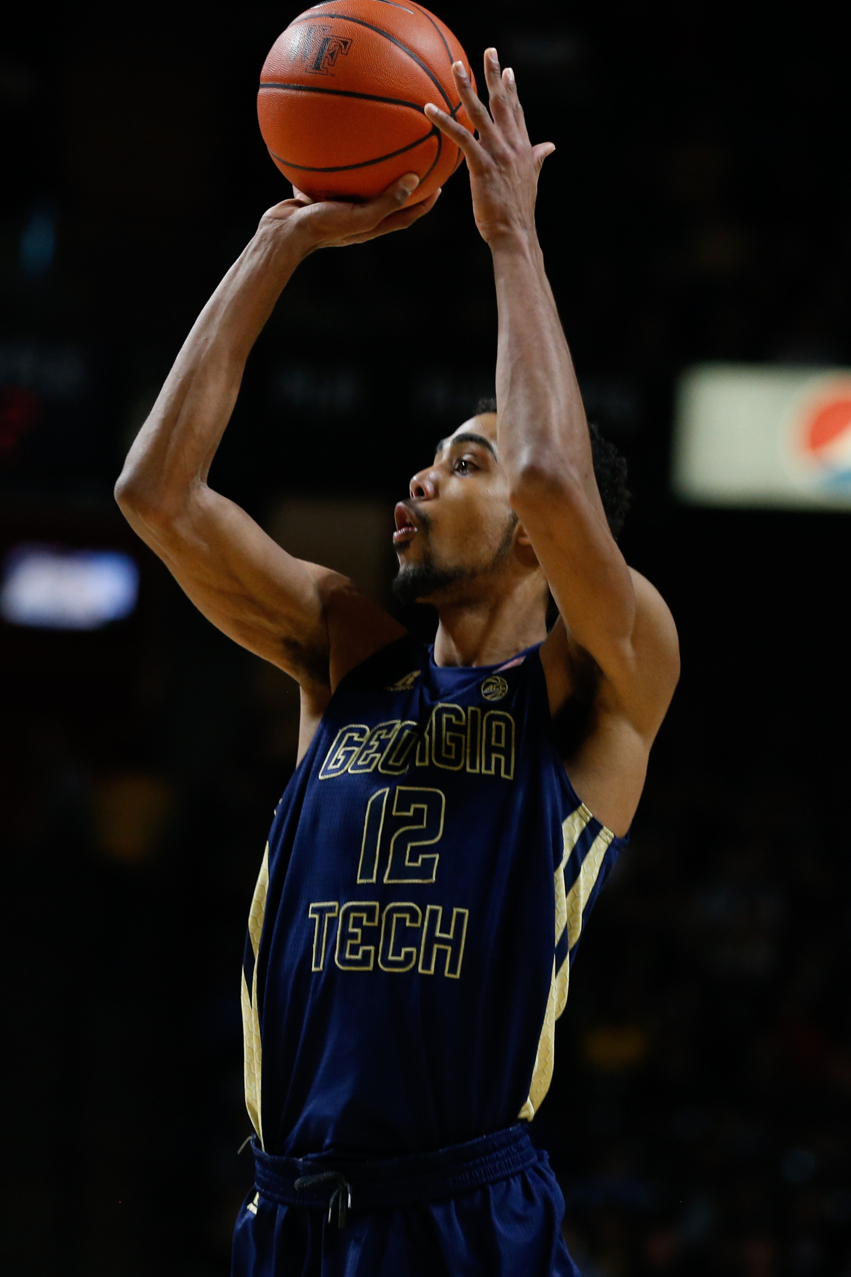 Georgia Tech Yellow Jackets forward Quinton Stephens (12) shoots a three-point shot against the Wake Forest Demon Deacons during the second half at Lawrence Joel Veterans Memorial Coliseum. Wake defeated Georgia Tech 81-69. Jeremy Brevard-USA TODAY Sports